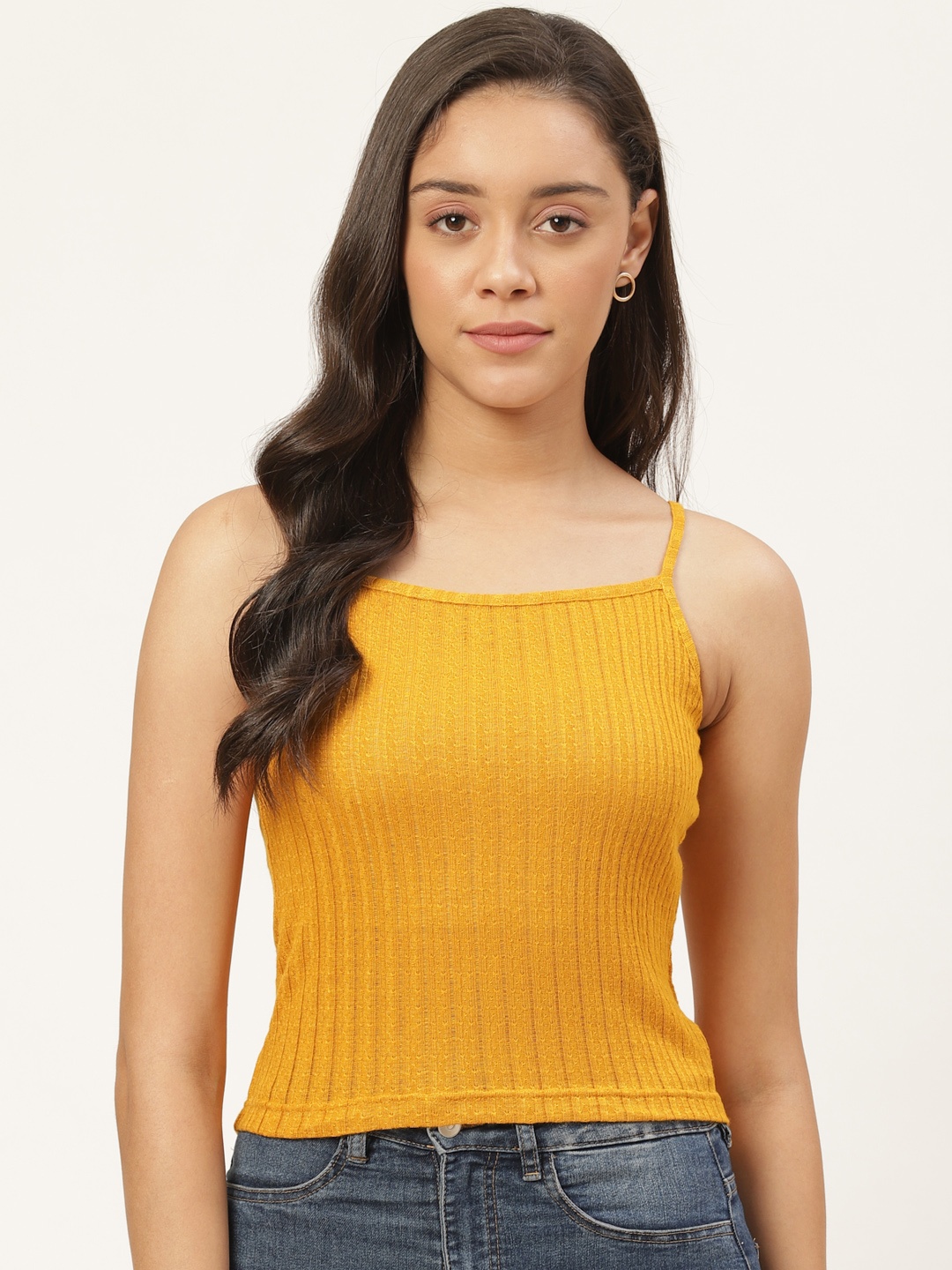 

Trend Arrest Women Mustard Yellow Self-Design Camisole
