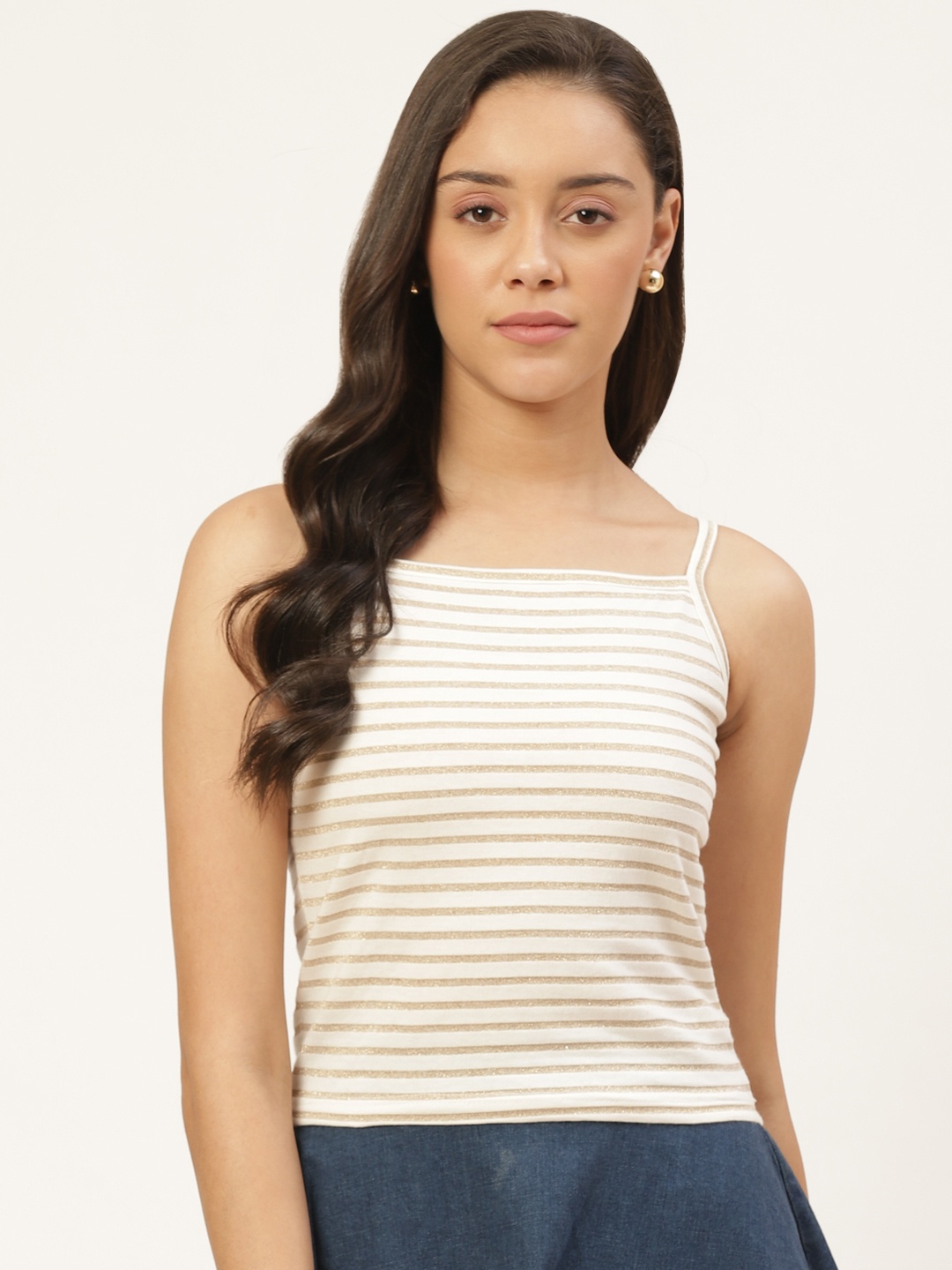 

Trend Arrest Women Off-White & Golden Striped Camisole