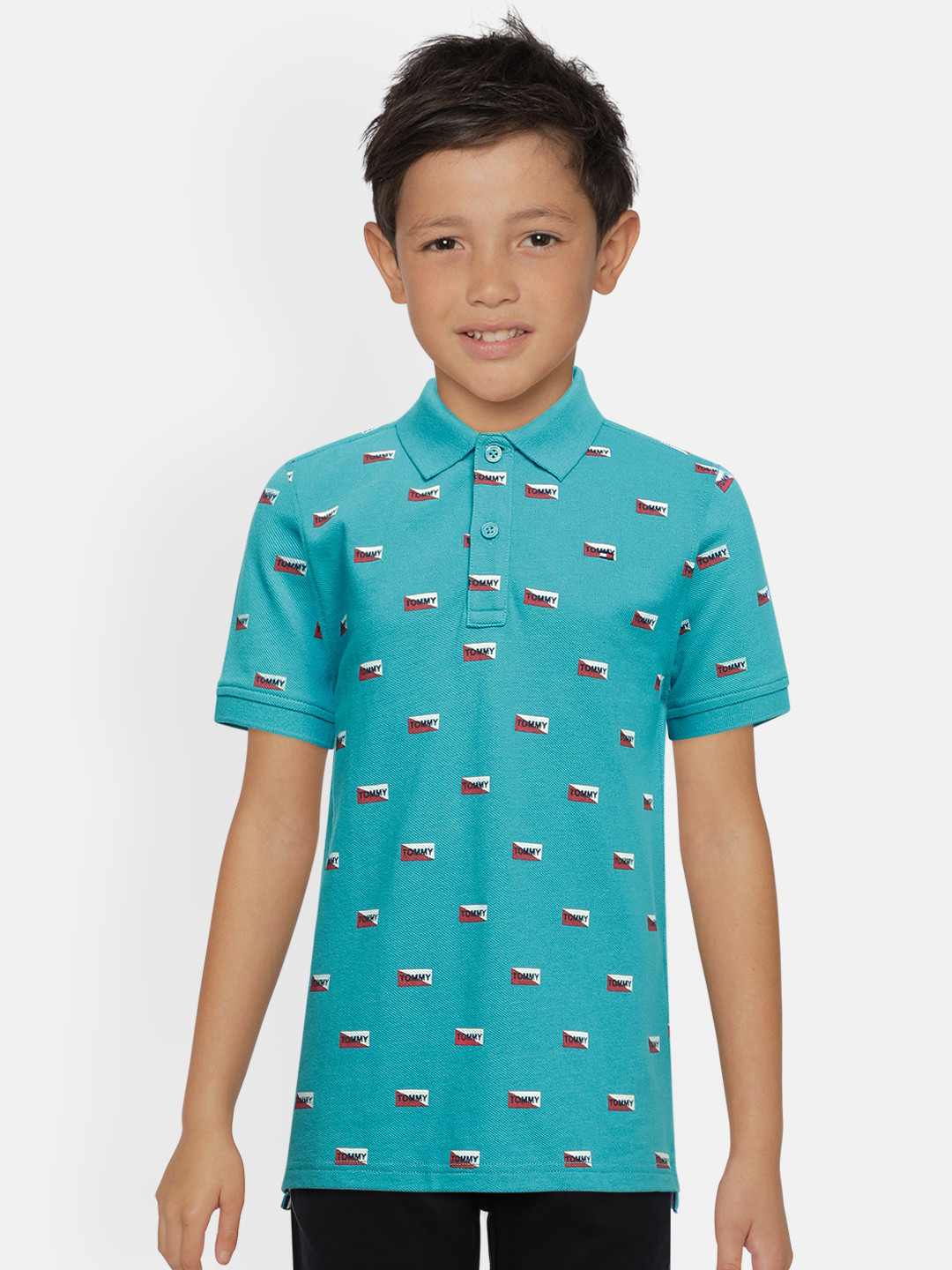 

Tommy Hilfiger Boys Blue Printed BB SHIELDS Polo Collar Pure Cotton T-shirt