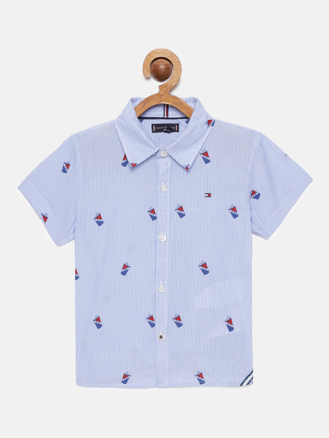 

Tommy Hilfiger Boys Blue Slim Fit Pure Cotton Striped Casual Shirt