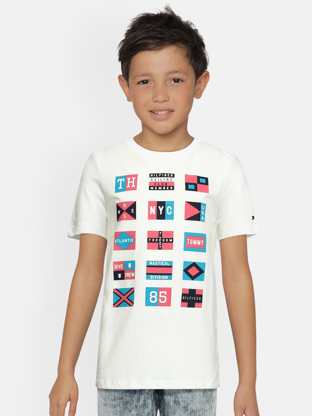 

Tommy Hilfiger Boys White Printed Round Neck Pure Cotton T-shirt