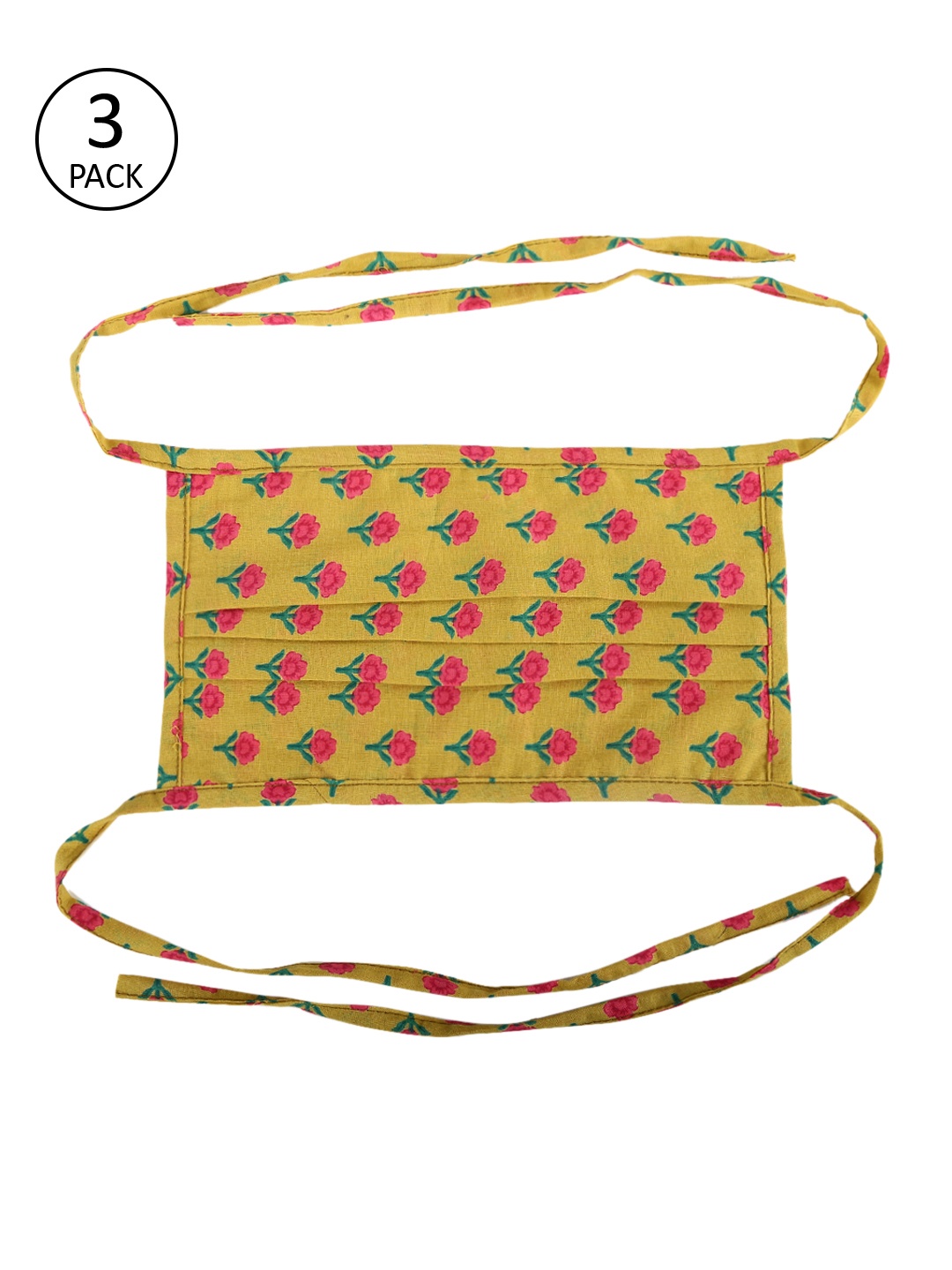 

Tossido Women Mustard Yellow & Pink Printed 2 Ply Reversible Face Mask