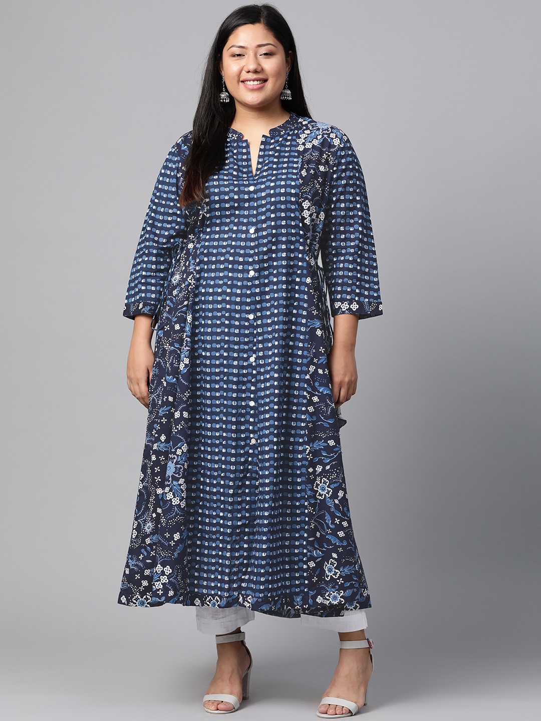 

Divena Women Navy Blue & White Printed A-Line Layered Kurta