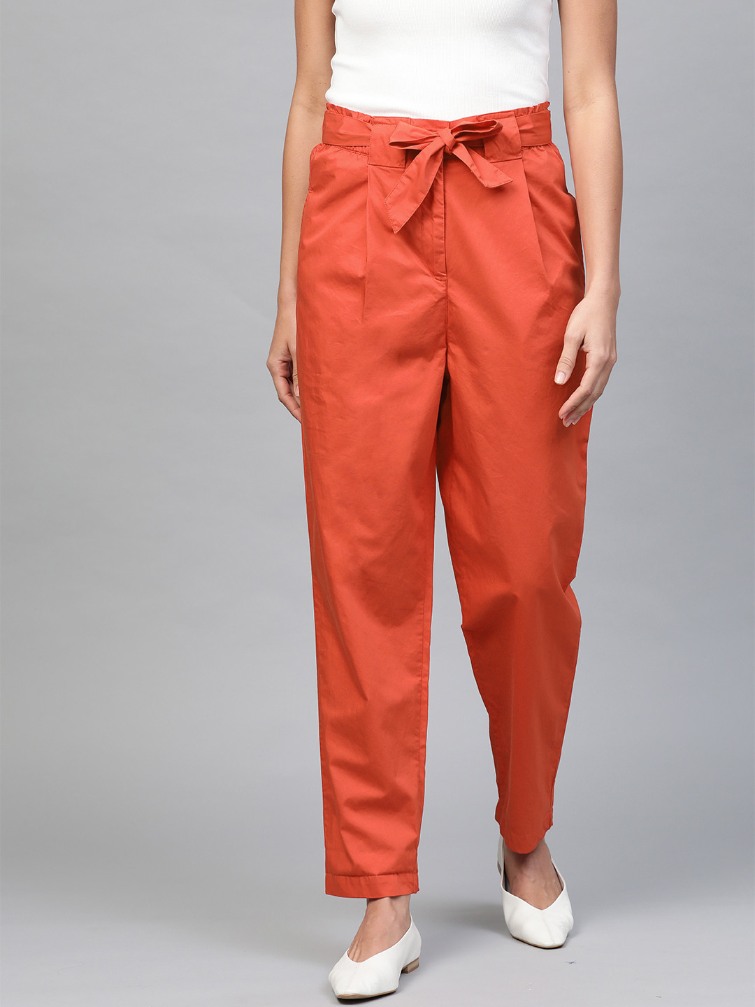 

Marks & Spencer Women Rust Orange Solid Regular Fit Trousers