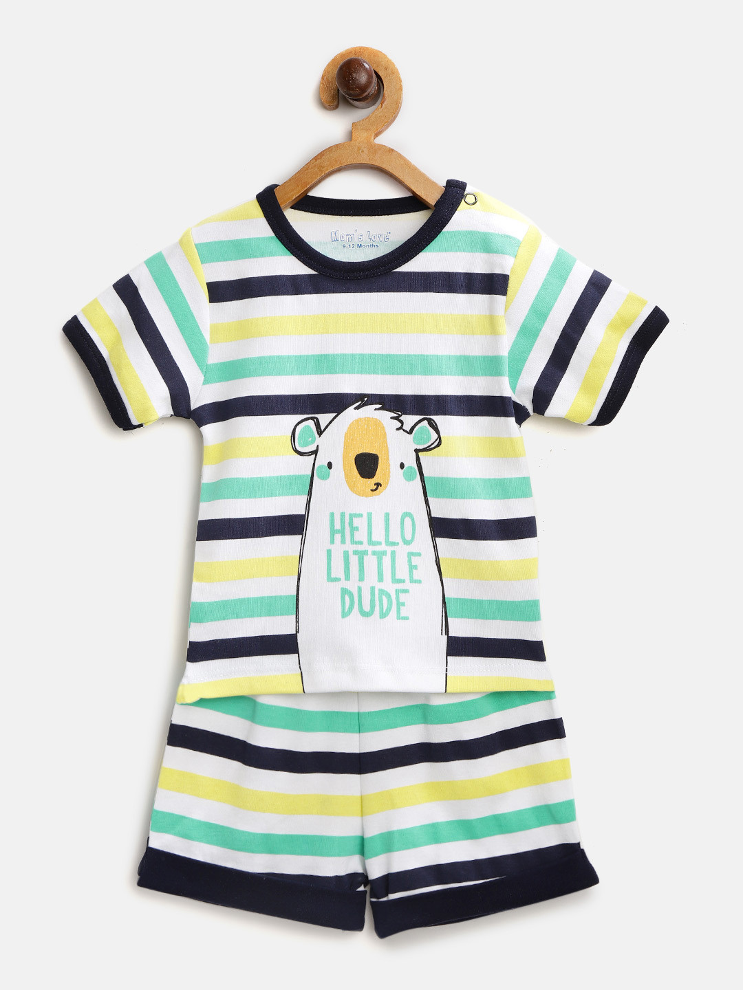 

Moms Love Boys White & Navy Blue Striped Clothing Set