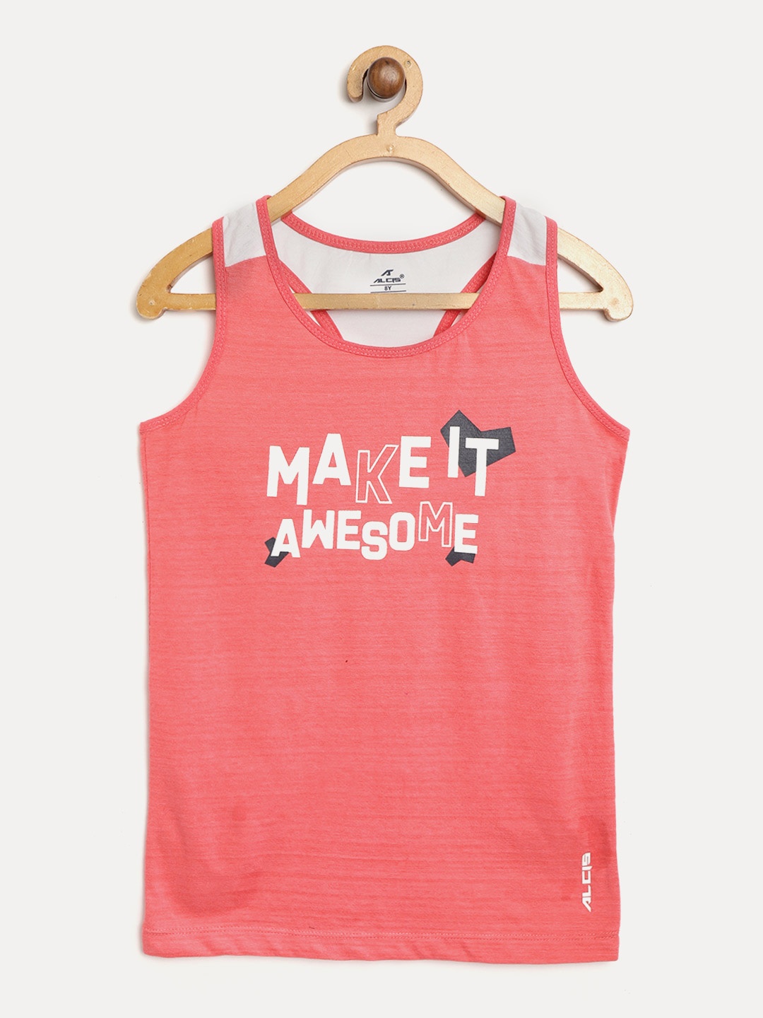 

Alcis Girls Coral Pink & White Printed Running Tank Top