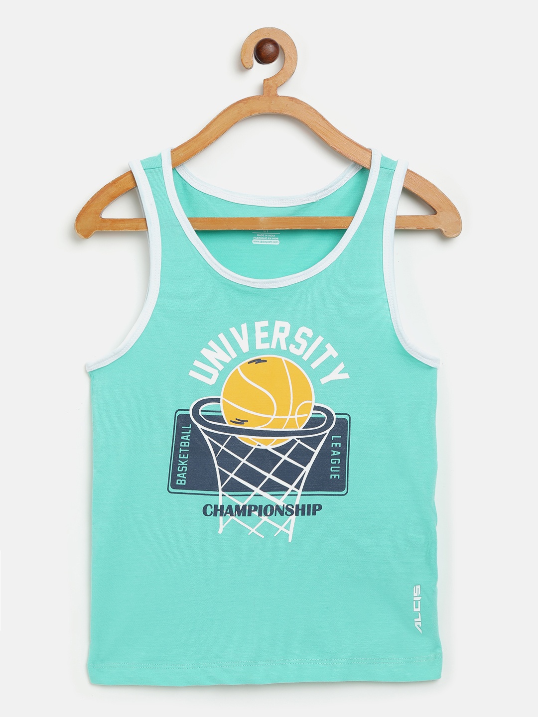 

Alcis Boys Sea Green & Navy Basketball Print Round Neck Outdoor T-shirt
