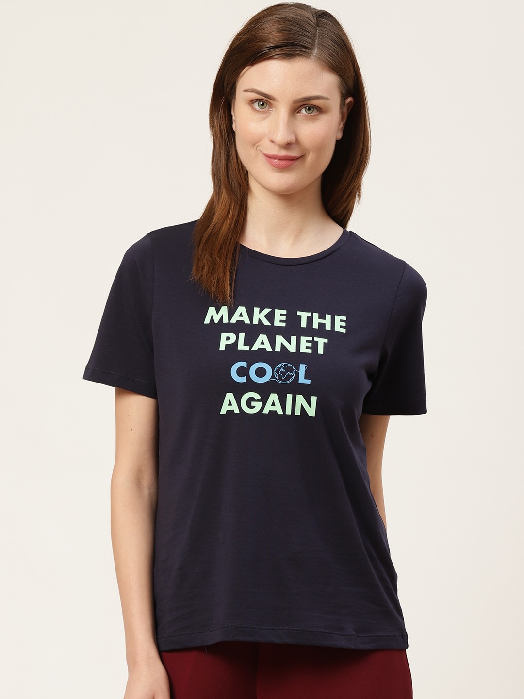 

COVER STORY Women Navy Blue Printed Round Neck T-shirt