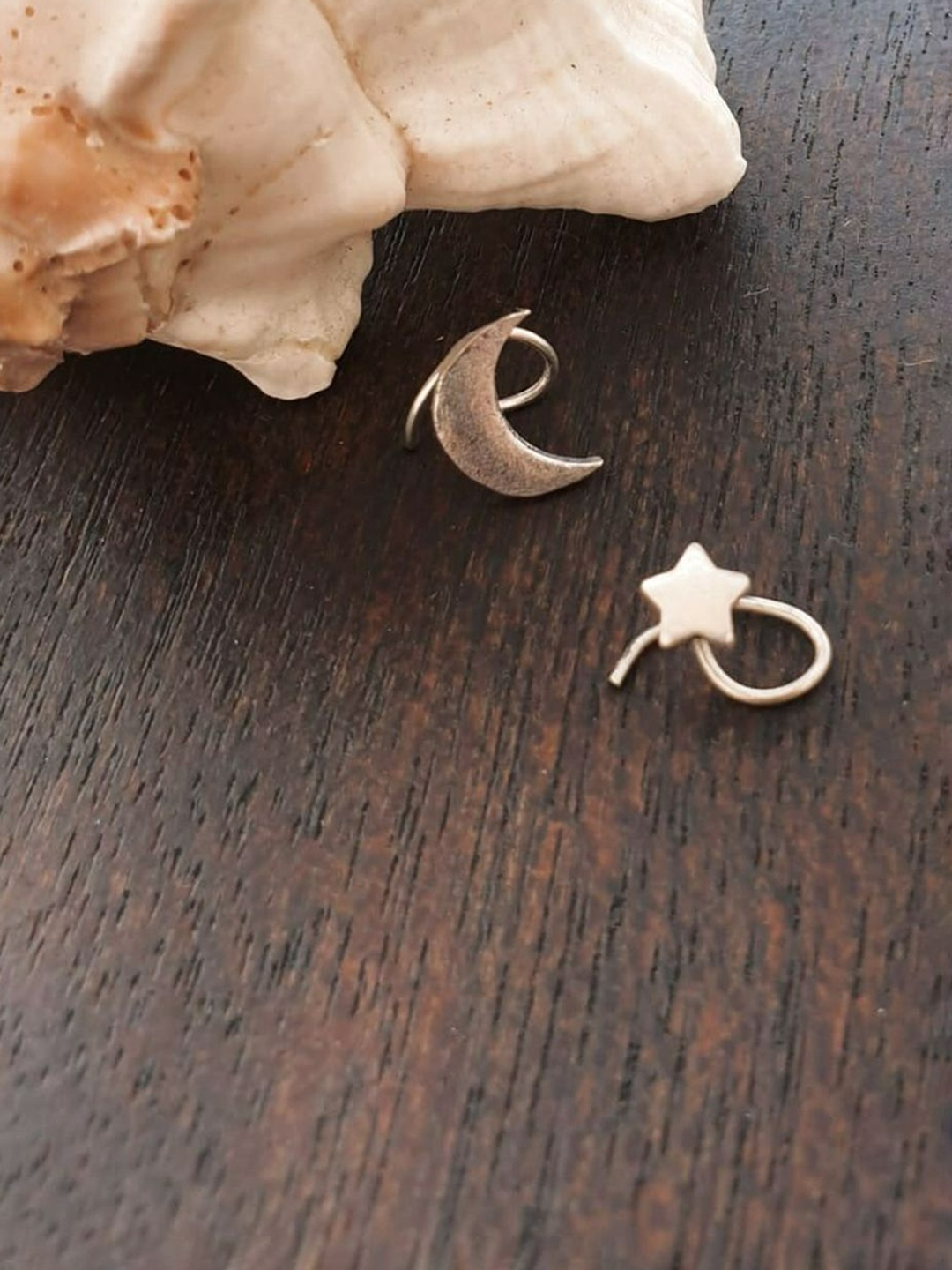 

FIROZA Women Set of 2 Oxidised Silver-Toned Moon & Star Nosepins