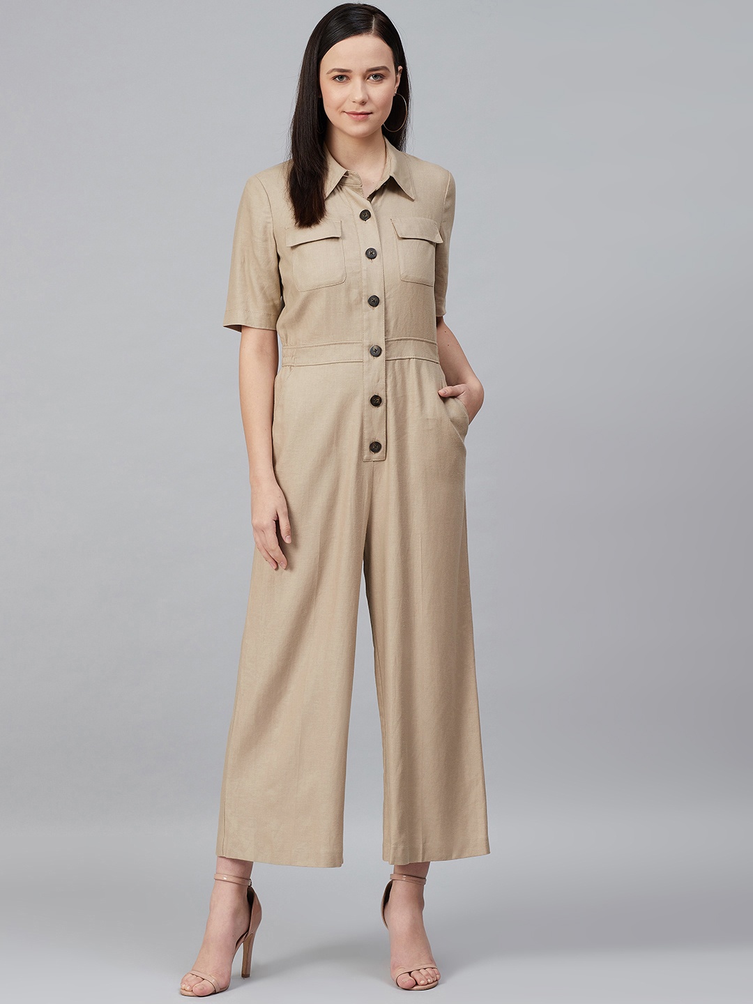 

Marks & Spencer Women Beige Solid Basic Jumpsuit