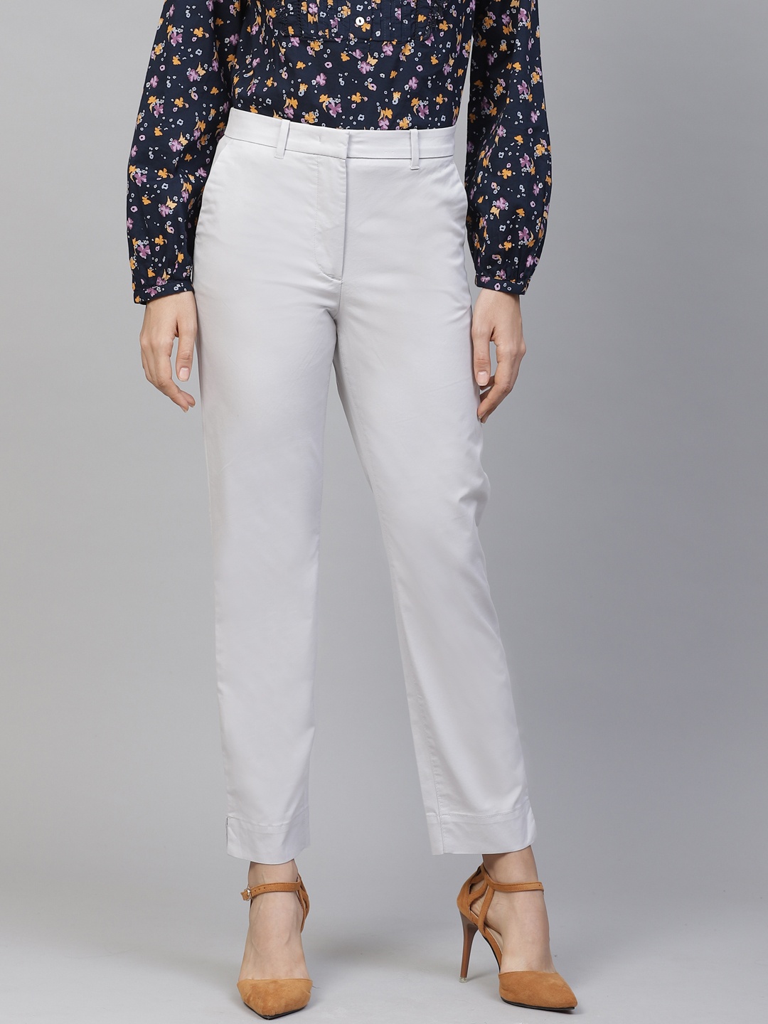 

Marks & Spencer Women Grey Straight Fit Solid Formal Trousers