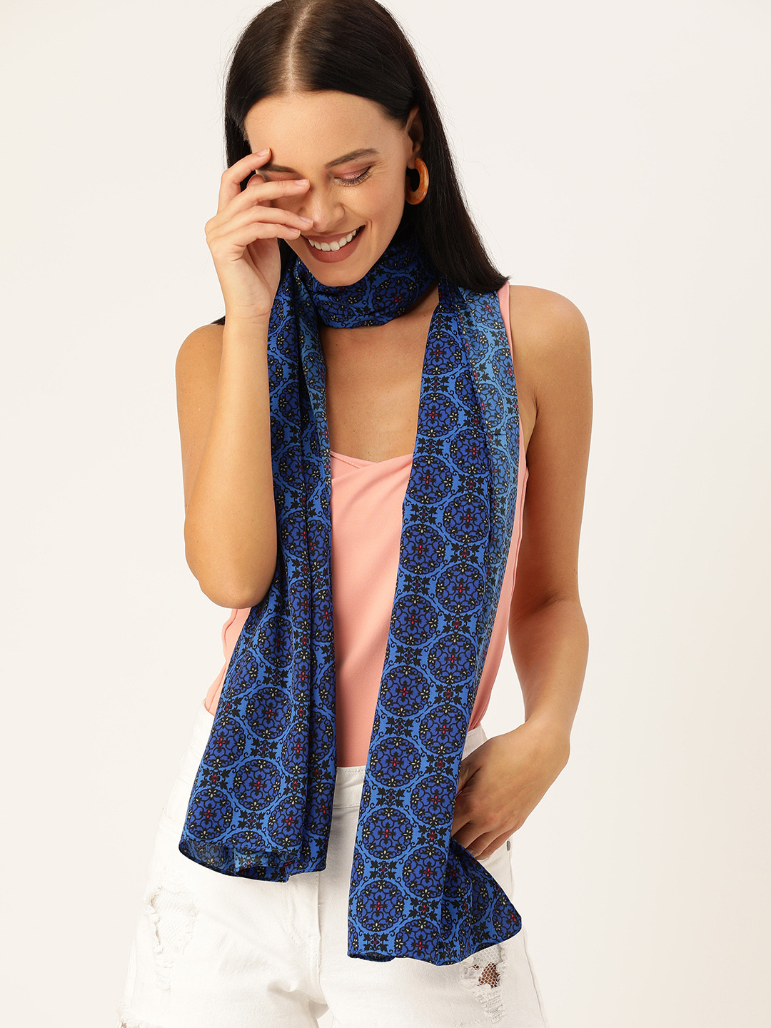 

DressBerry Women Blue & Black Printed Scarf