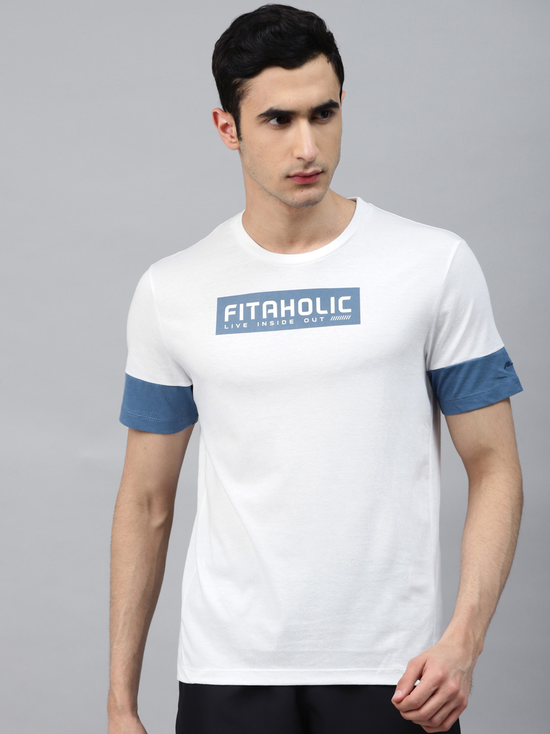 

Alcis Men White Printed Round Neck Running T-shirt