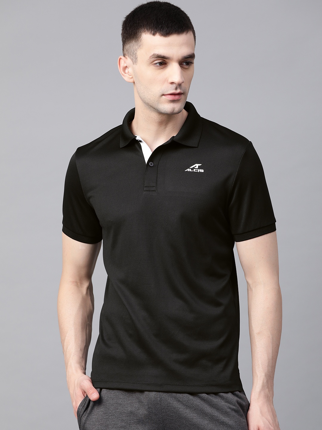 

Alcis Men Black Solid Polo Collar Training T-shirt