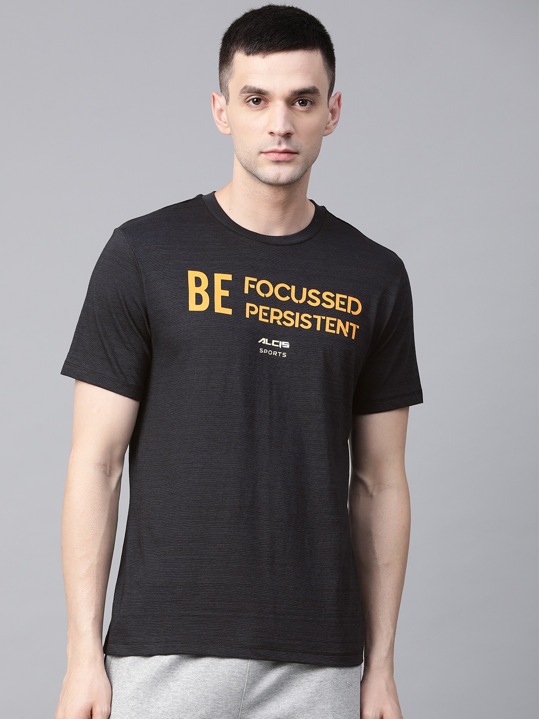 

Alcis Men Black & Yellow Printed Round Neck Running T-shirt