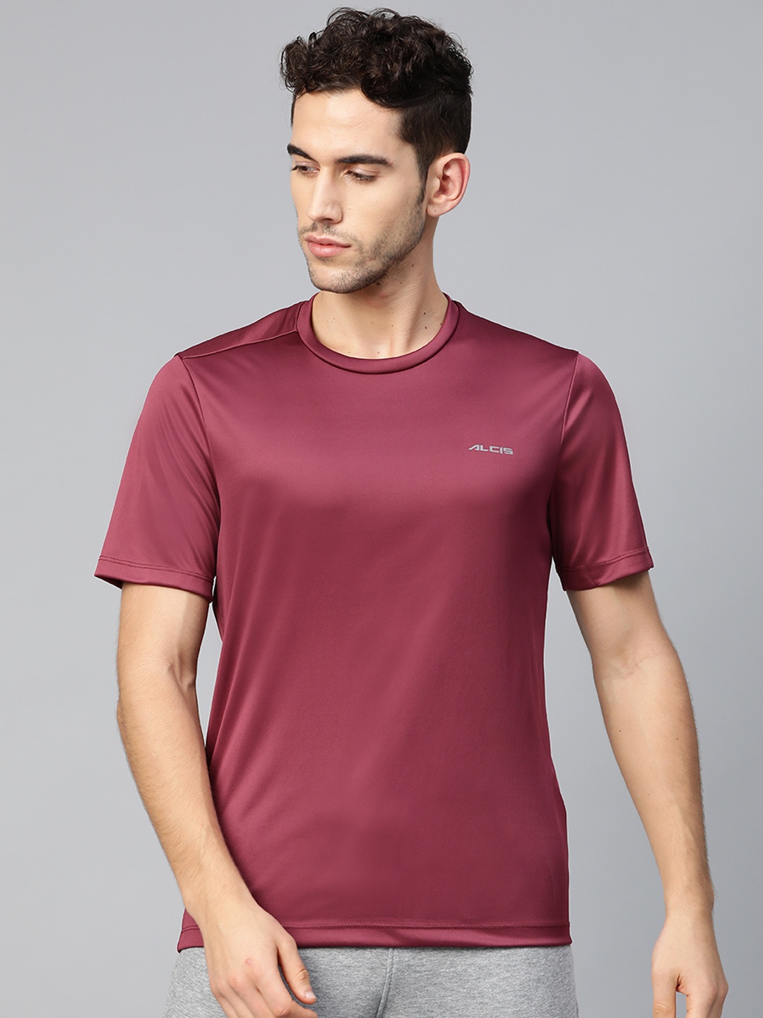 

Alcis Men Burgundy Anti-Viral Round Neck Training T-shirt