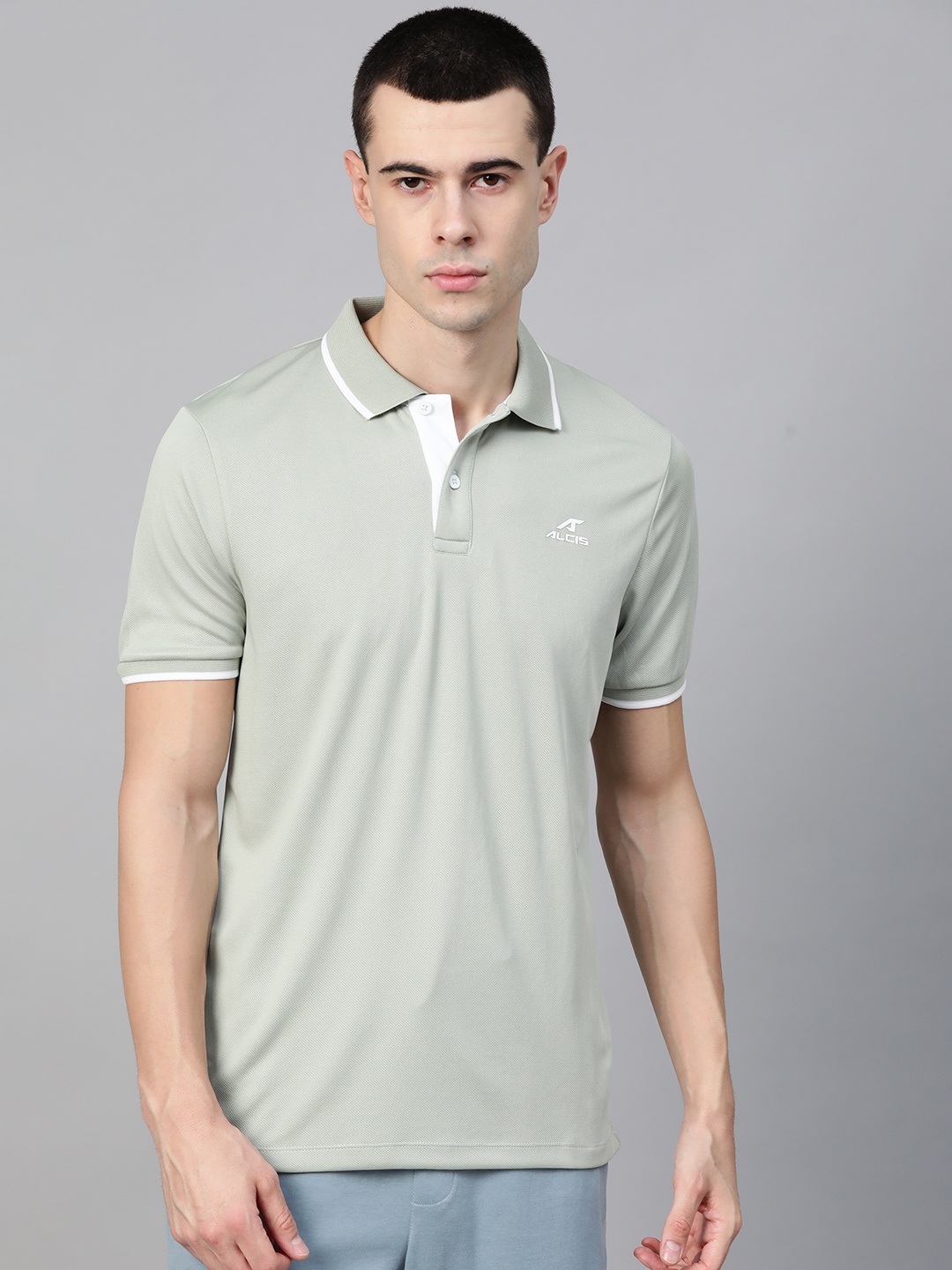 

Alcis Men Green Solid Polo Collar Training T-shirt
