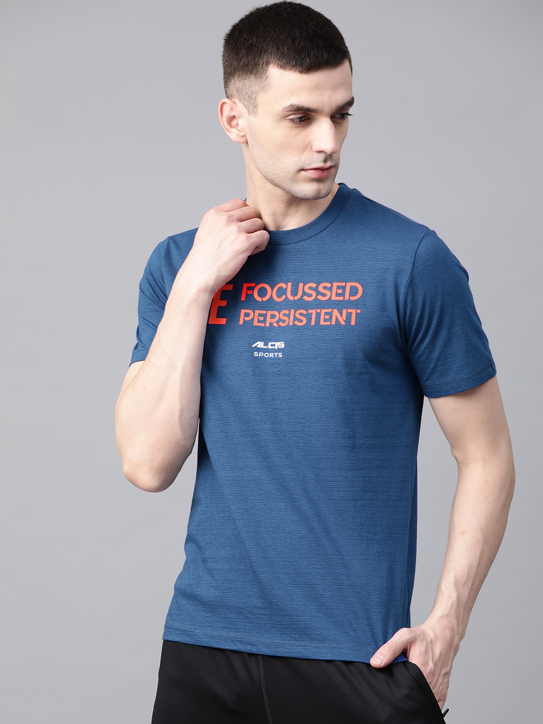 

Alcis Men Blue & Orange Slim Fit Printed Round Neck Running T-shirt