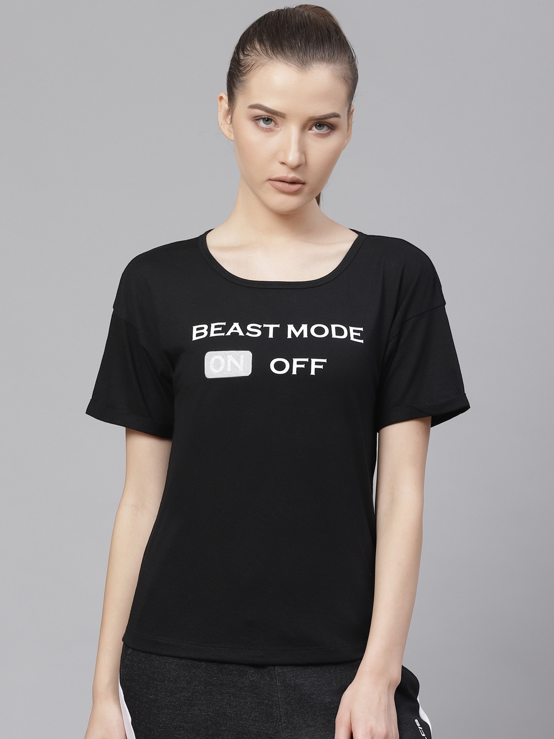 

Alcis Women Black Printed Round Neck T-shirt