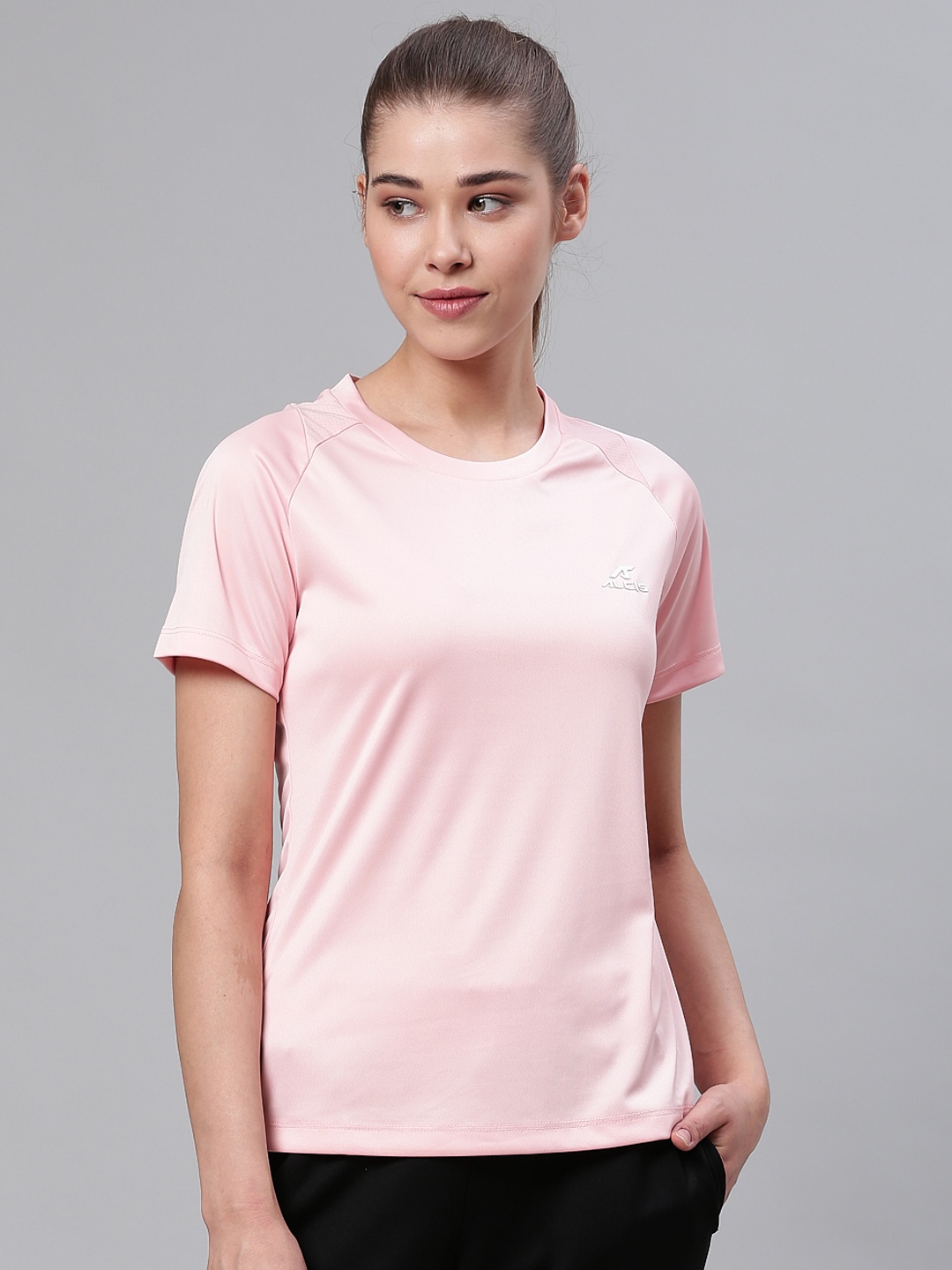 

Alcis Women Pink Solid Round Neck VIROPROTKT Training T-shirt