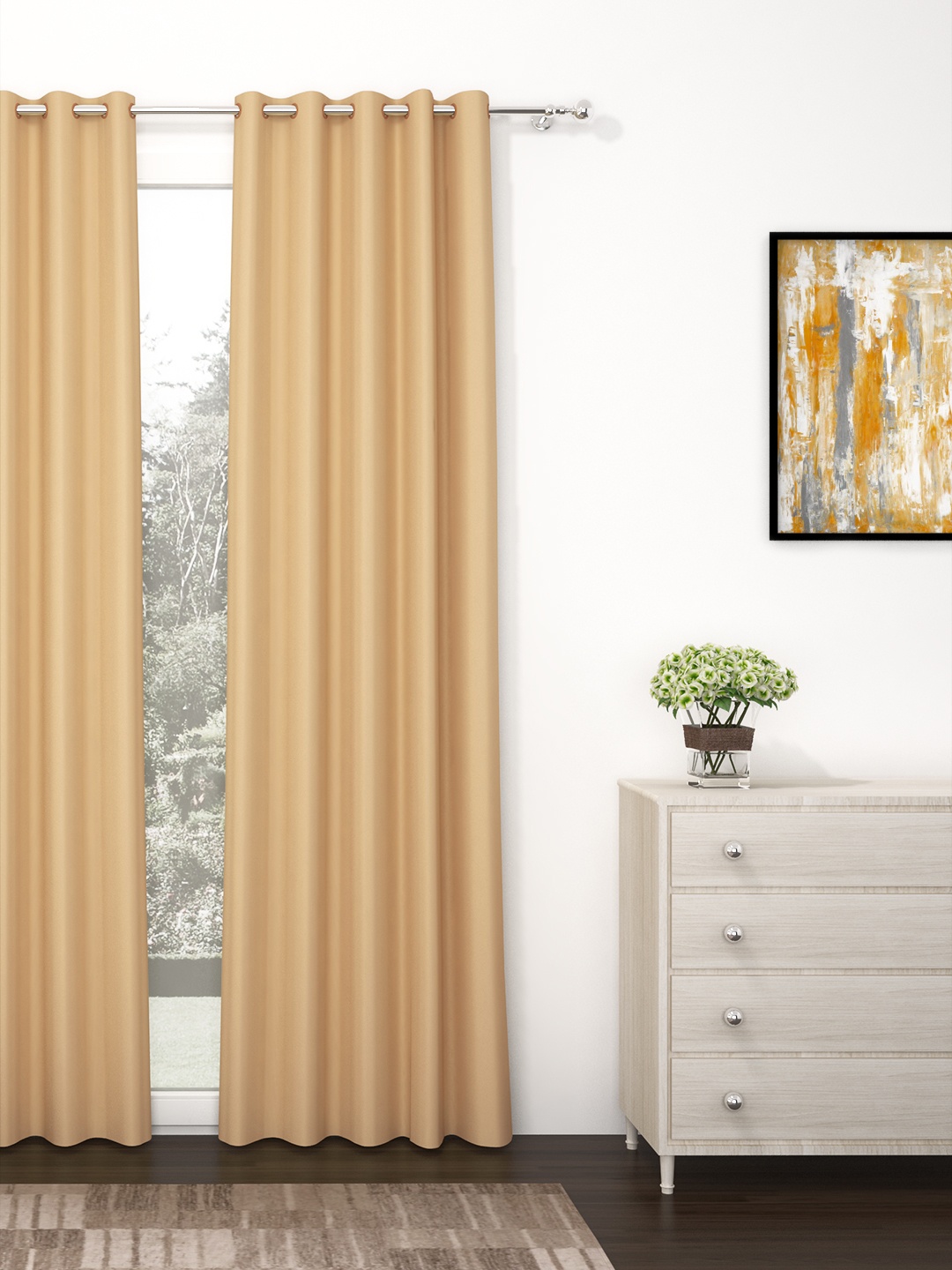 

Story@Home Faux Silk Solid Solid 300GSM Cream Room Darkening Blackout Long Door Curtain - Set Of 1, Yellow