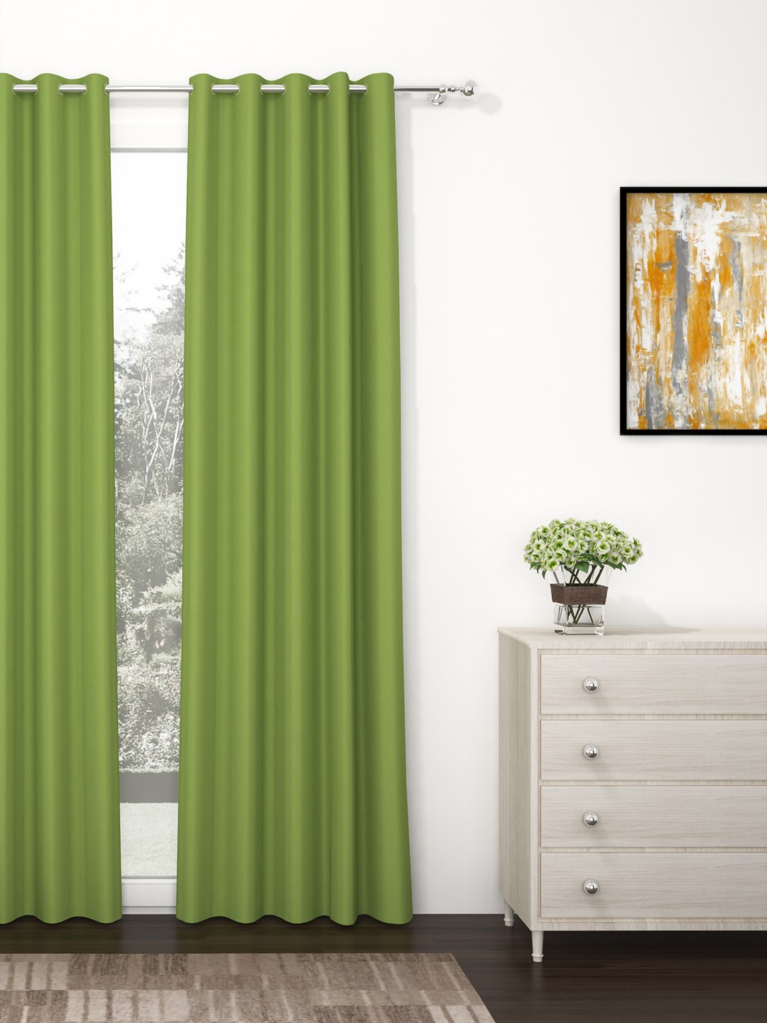 

Story@Home Faux Silk Solid Solid 300GSM Green Room Darkening Blackout Long Door Curtain - Set Of 1