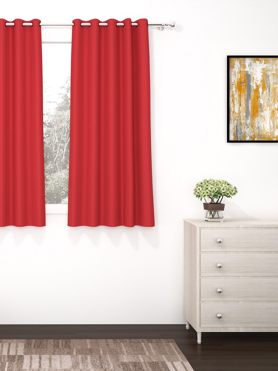 

Story@Home Faux Silk Solid Solid 300GSM Red Room Darkening Blackout Window Curtain - Set Of 1