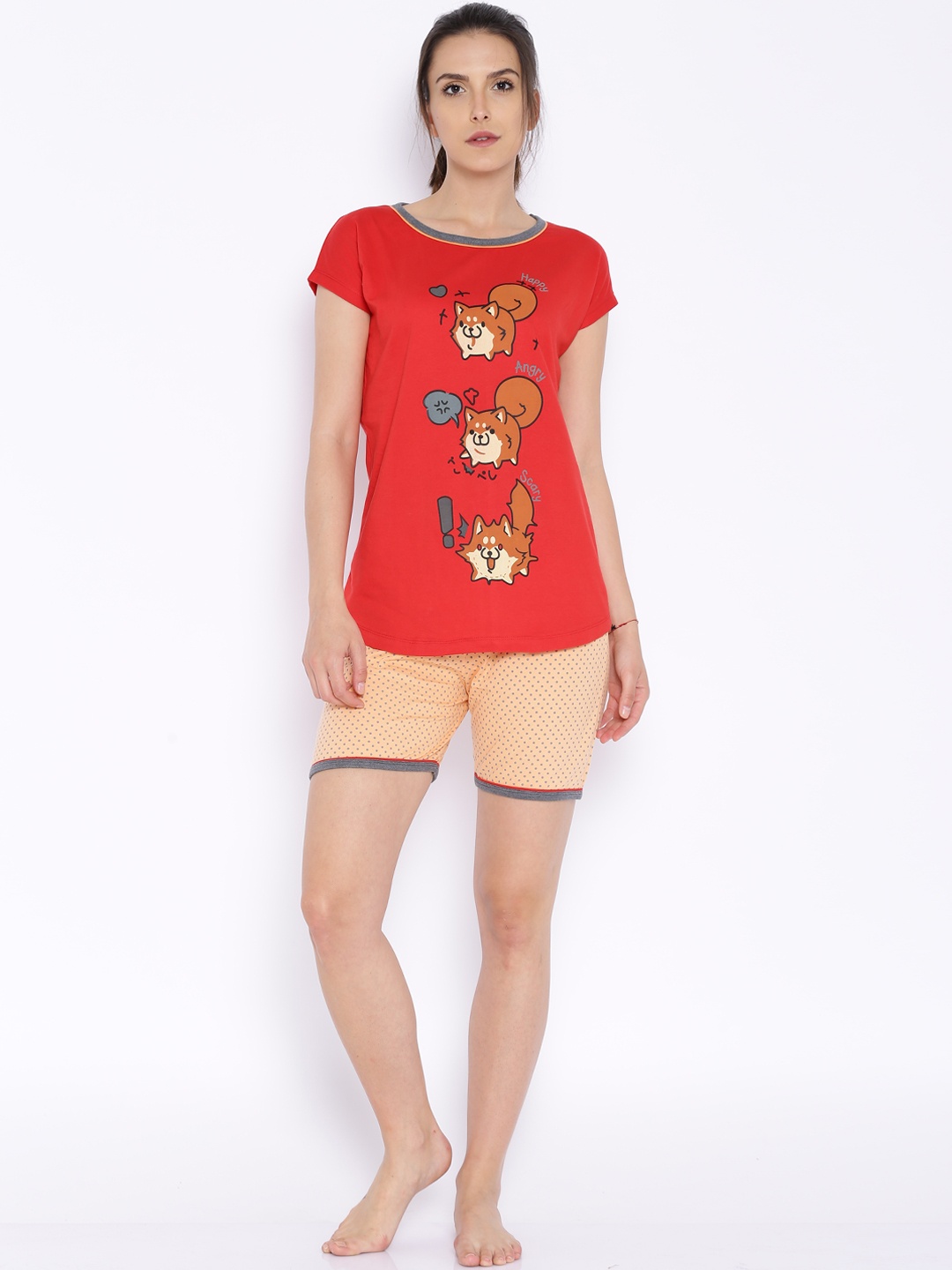 

July Nightwear Red & Orange Printed Lounge Set A223