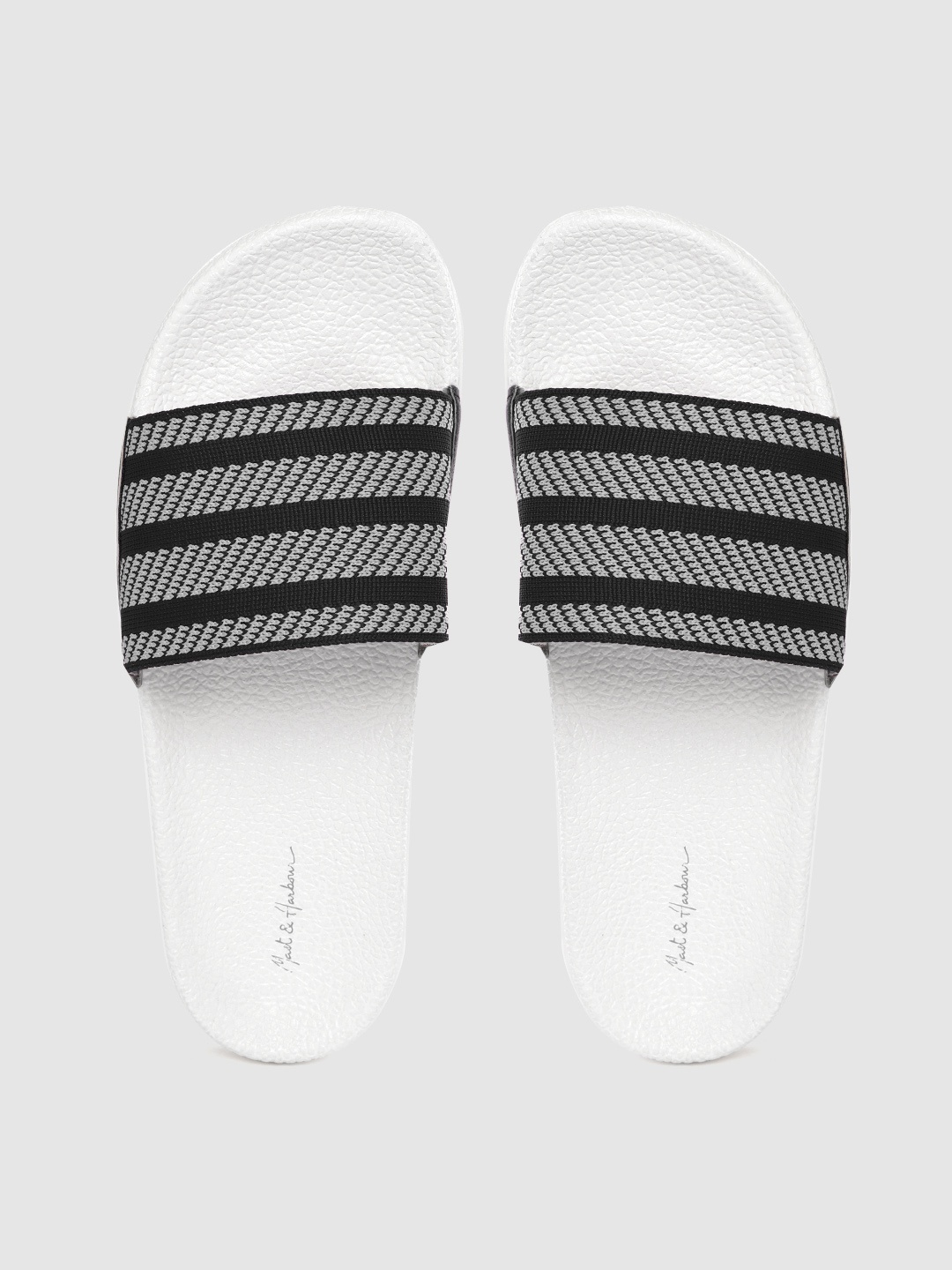 

Mast & Harbour Women Black & White Self-Striped Sliders