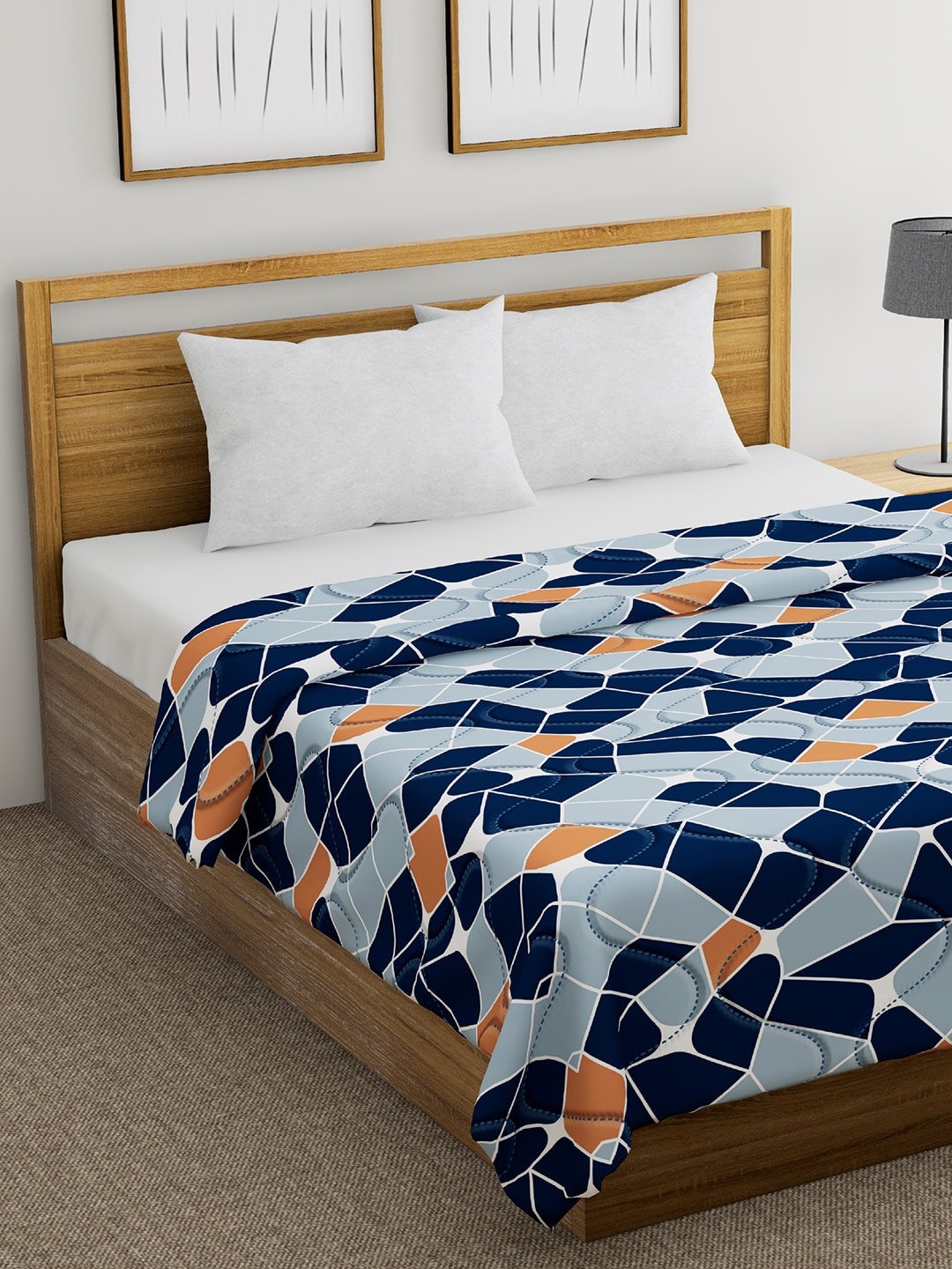 

Divine Casa Navy Blue & Orange Abstract AC Room 110 GSM Double Bed Comforter