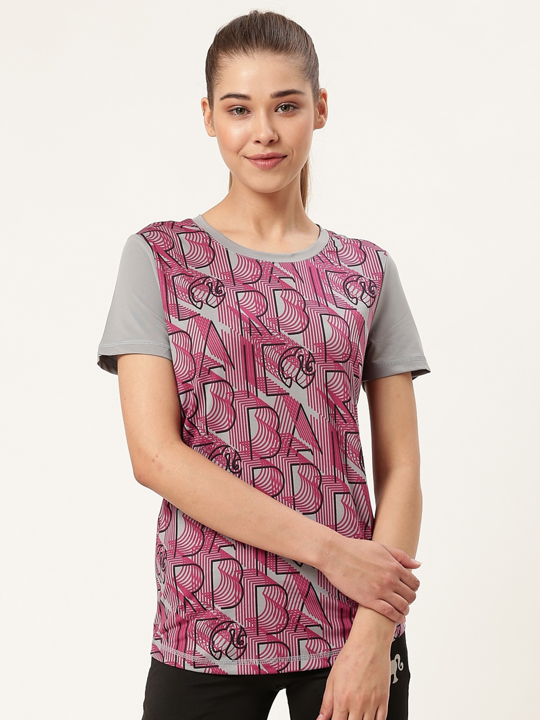 

toothless Women Grey Printed Barbie Round Neck T-shirt