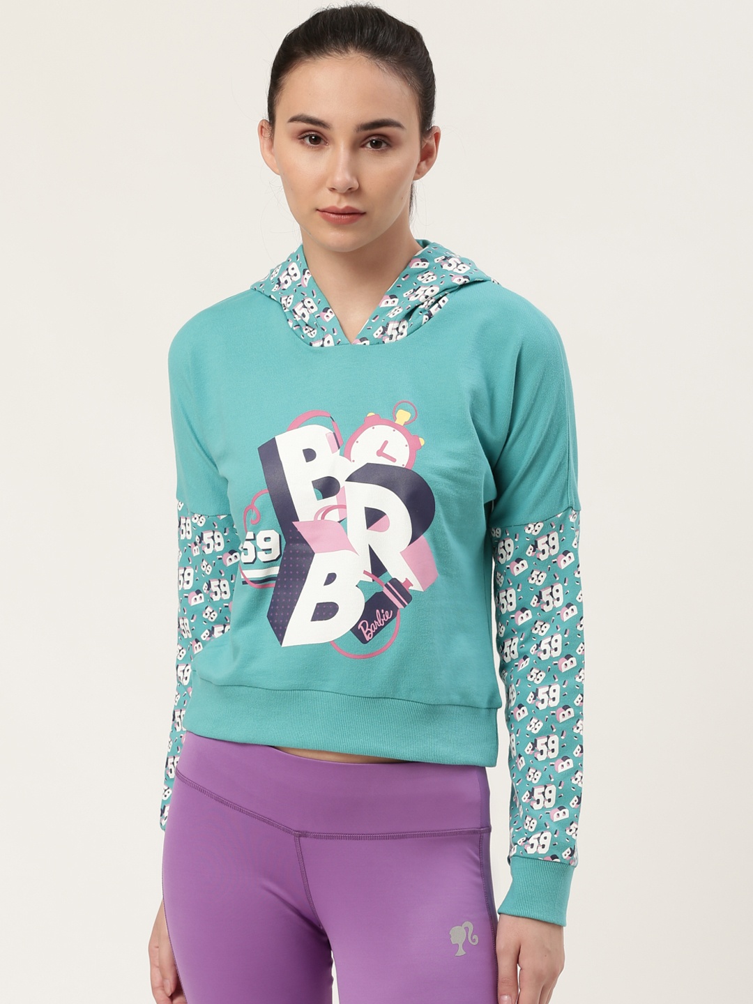 

Barbie Women Blue & White Printed Hooded Sweatshirt