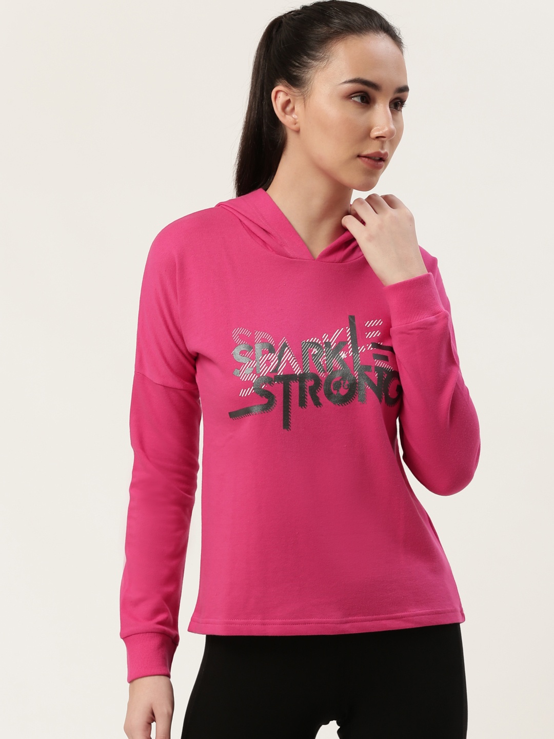

toothless Women Pink & Black Barbie Printed Hooded Sweatshirt