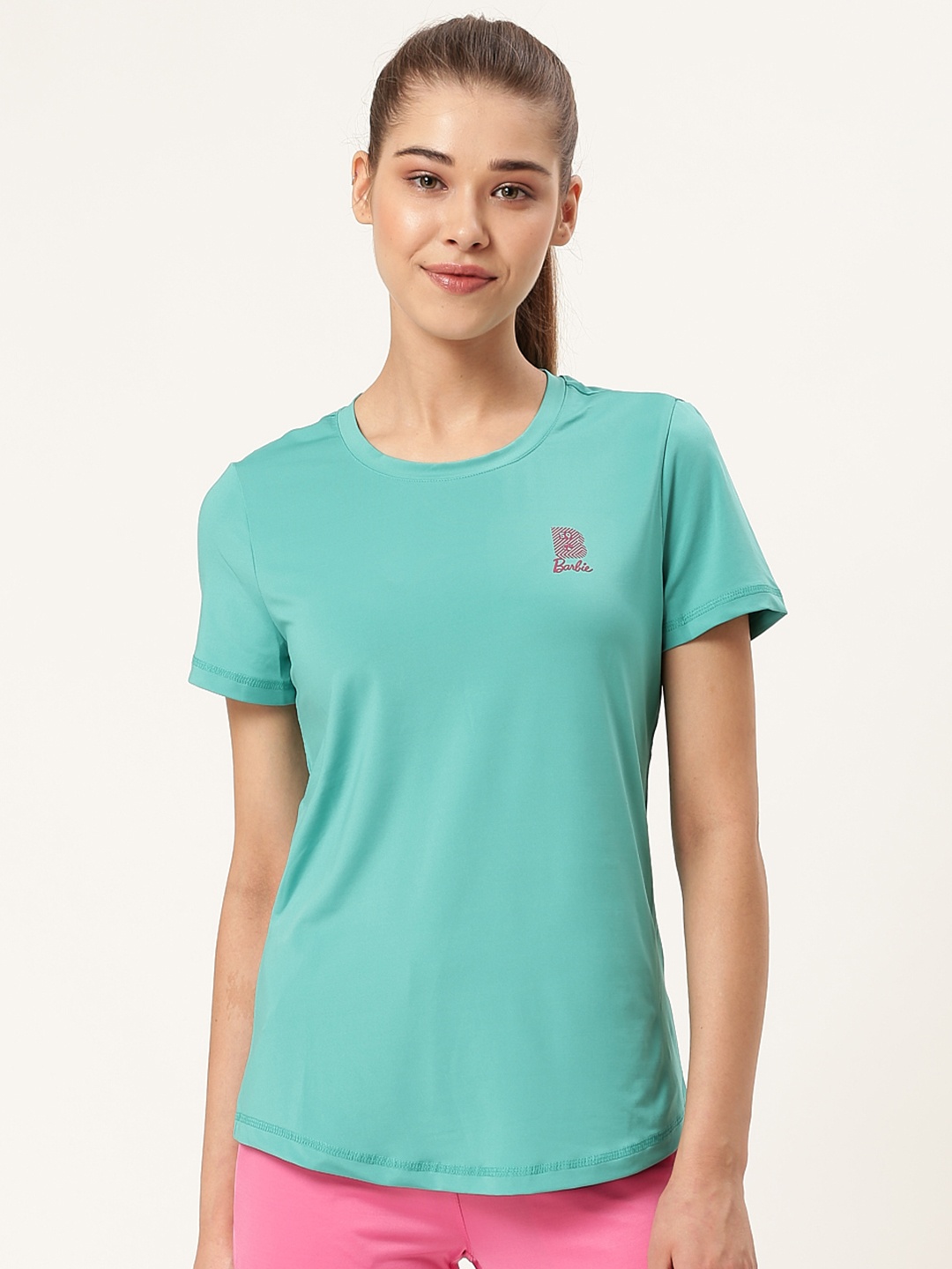 

toothless Women Turquoise Blue Solid Barbie Round Neck T-shirt