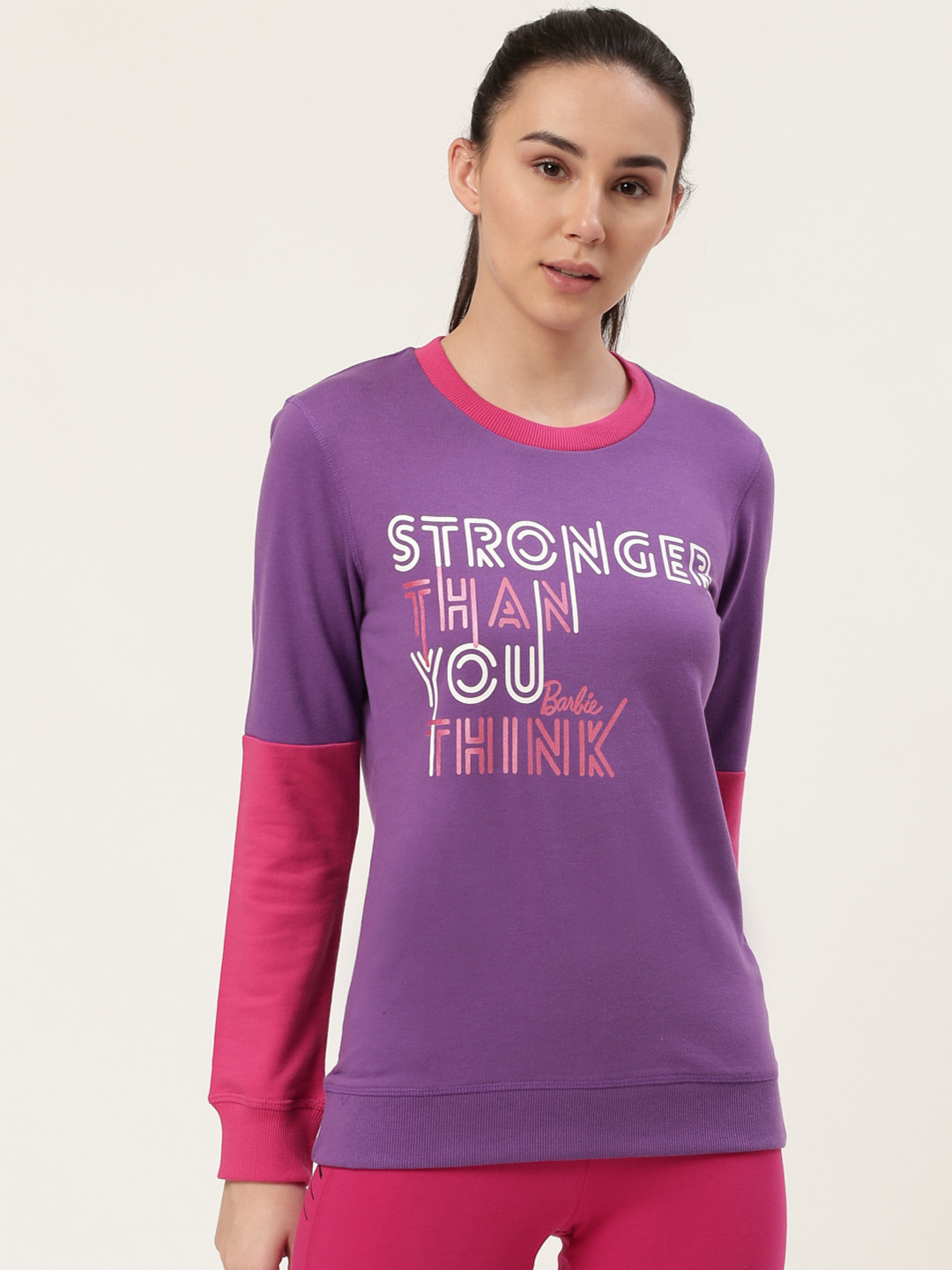 

toothless Women Purple & White Barbie Printed Sweatshirt