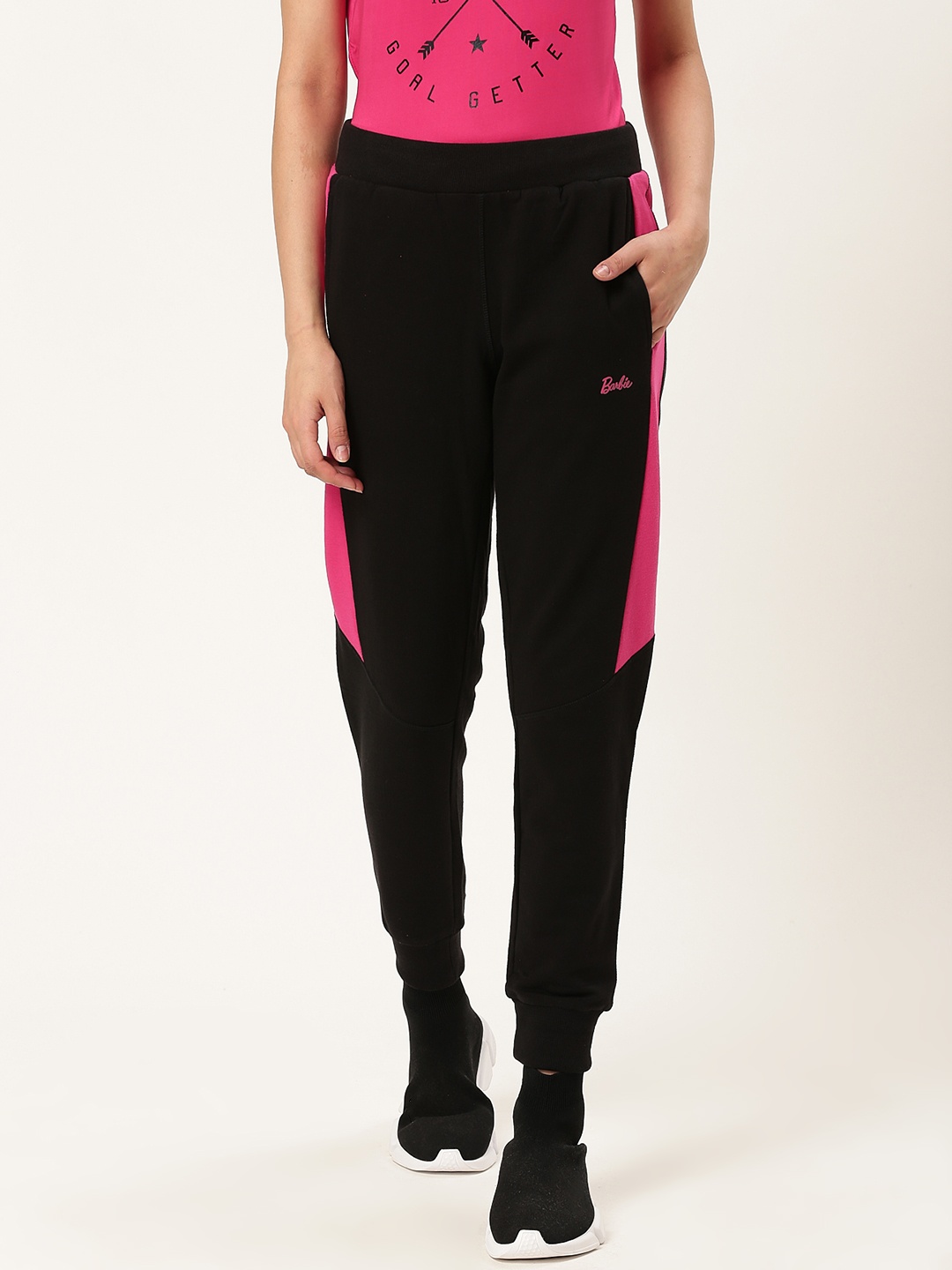 

toothless Women Black & Pink Solid Barbie Cropped Joggers