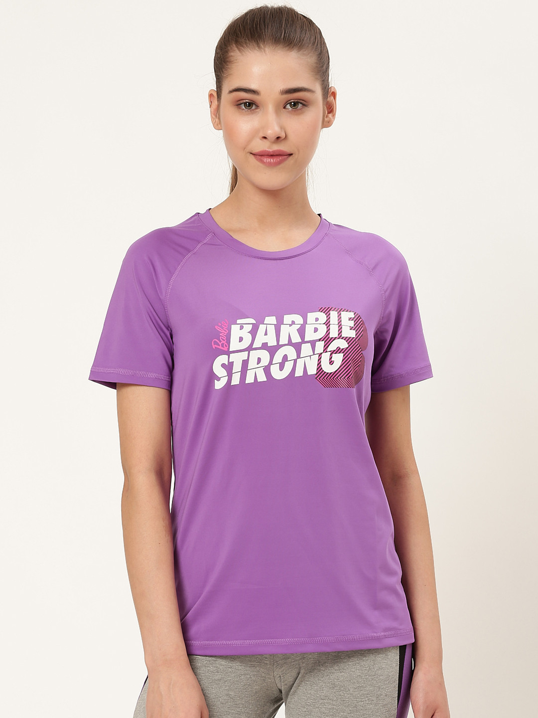 

toothless Women Purple Printed Round Neck Barbie T-shirt