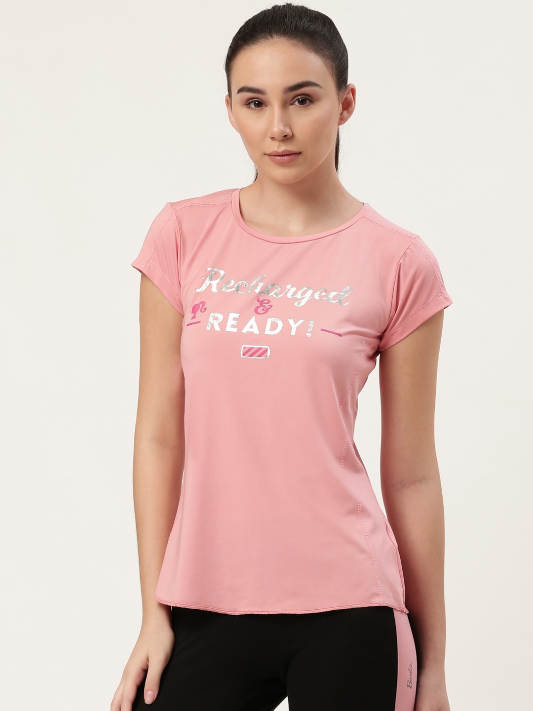 

toothless Women Dusty Pink & Silver Typography Barbie Round Neck T-shirt
