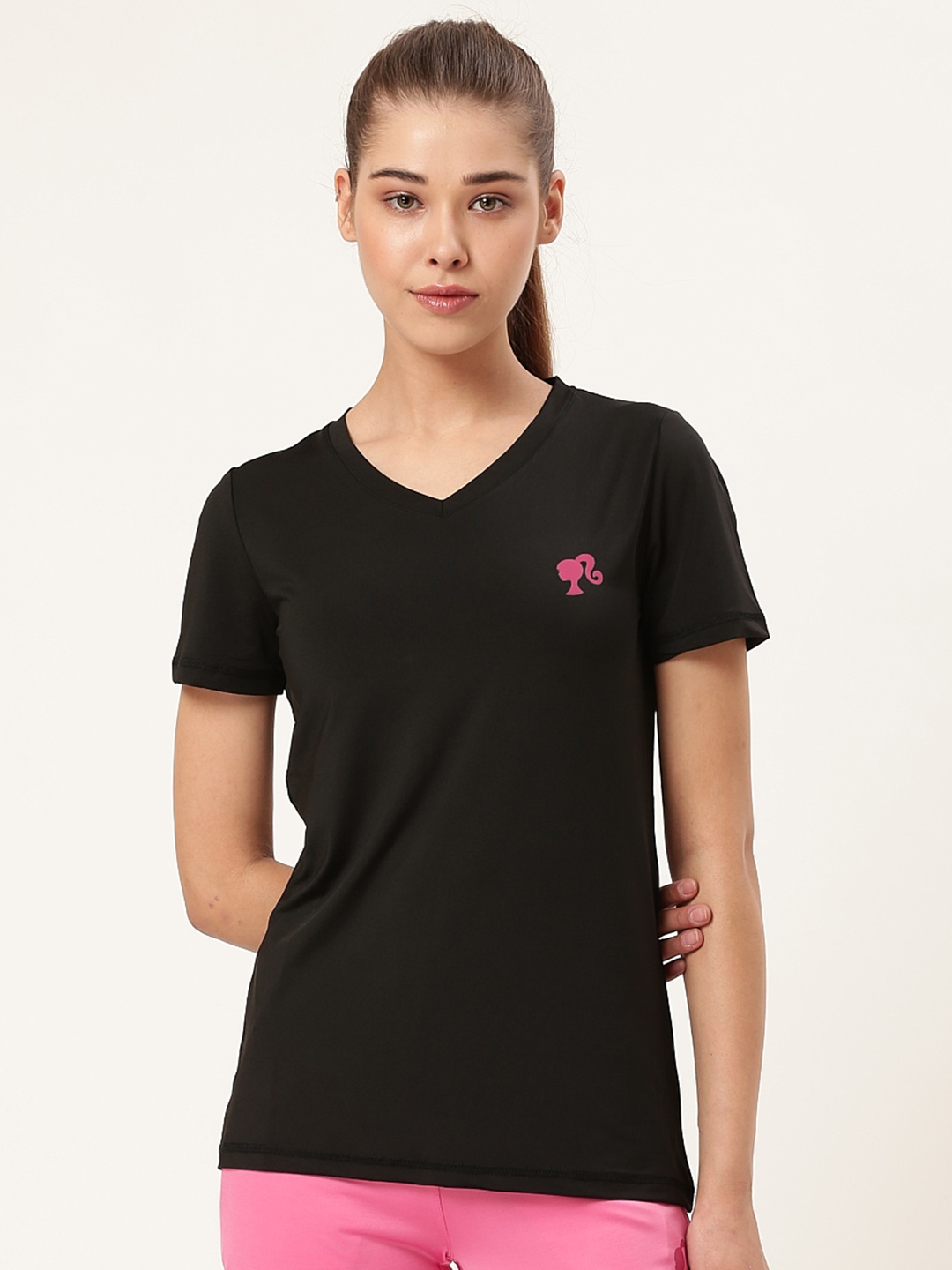 

toothless Women Black Solid Barbie V-Neck T-shirt
