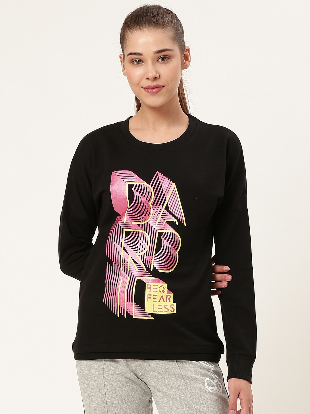 

toothless Women Black & Pink Barbie Printed Sweatshirt