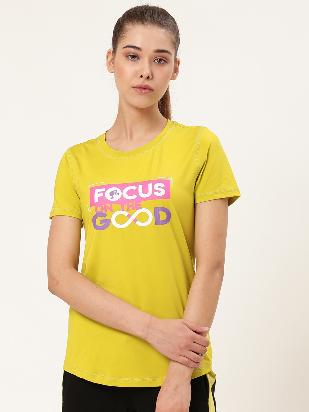 

toothless Women Lime Green Printed Round Neck Barbie T-shirt