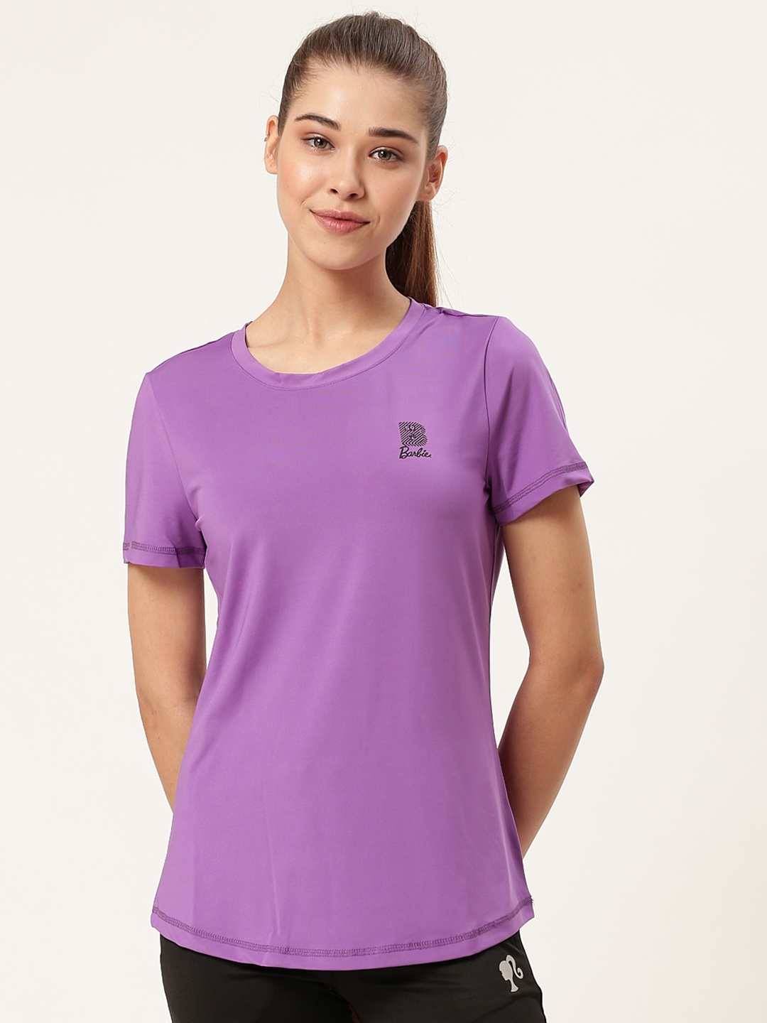 

toothless Women Lavender Solid Round Neck Barbie T-Shirt