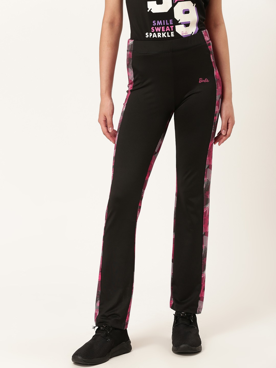 

toothless Women Black & Pink Solid Track Pants