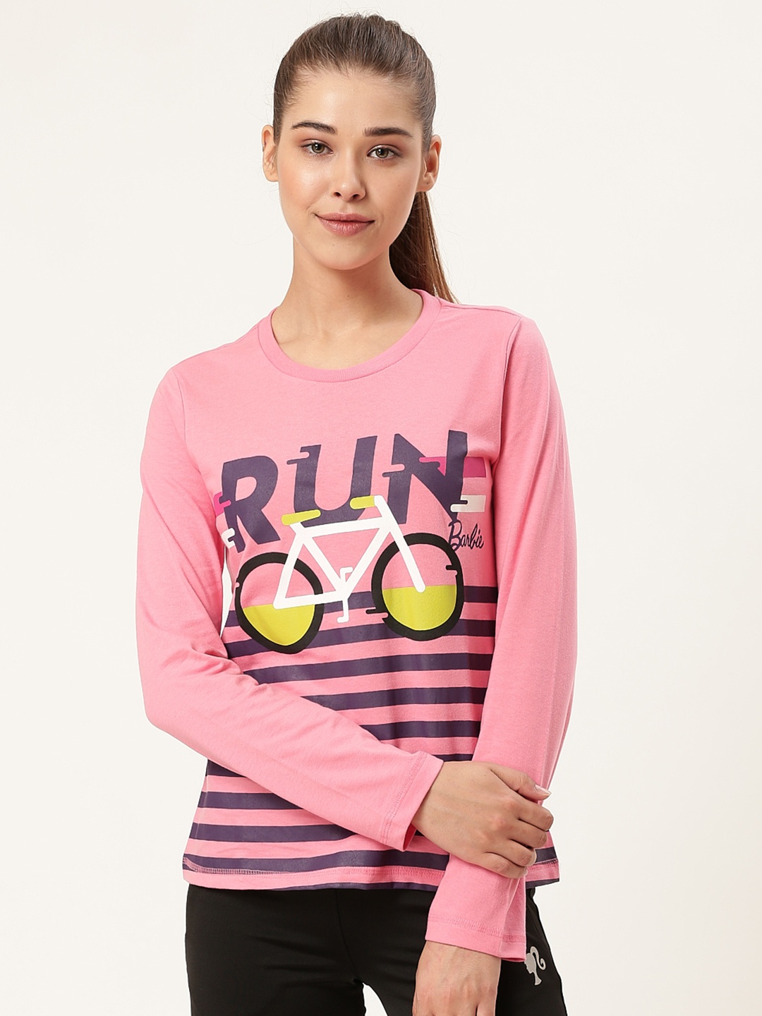 

toothless Women Pink Printed Round Neck Barbie T-shirt