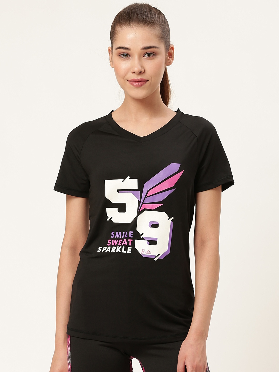 

toothless Women Black Printed Round Neck Barbie T-Shirt