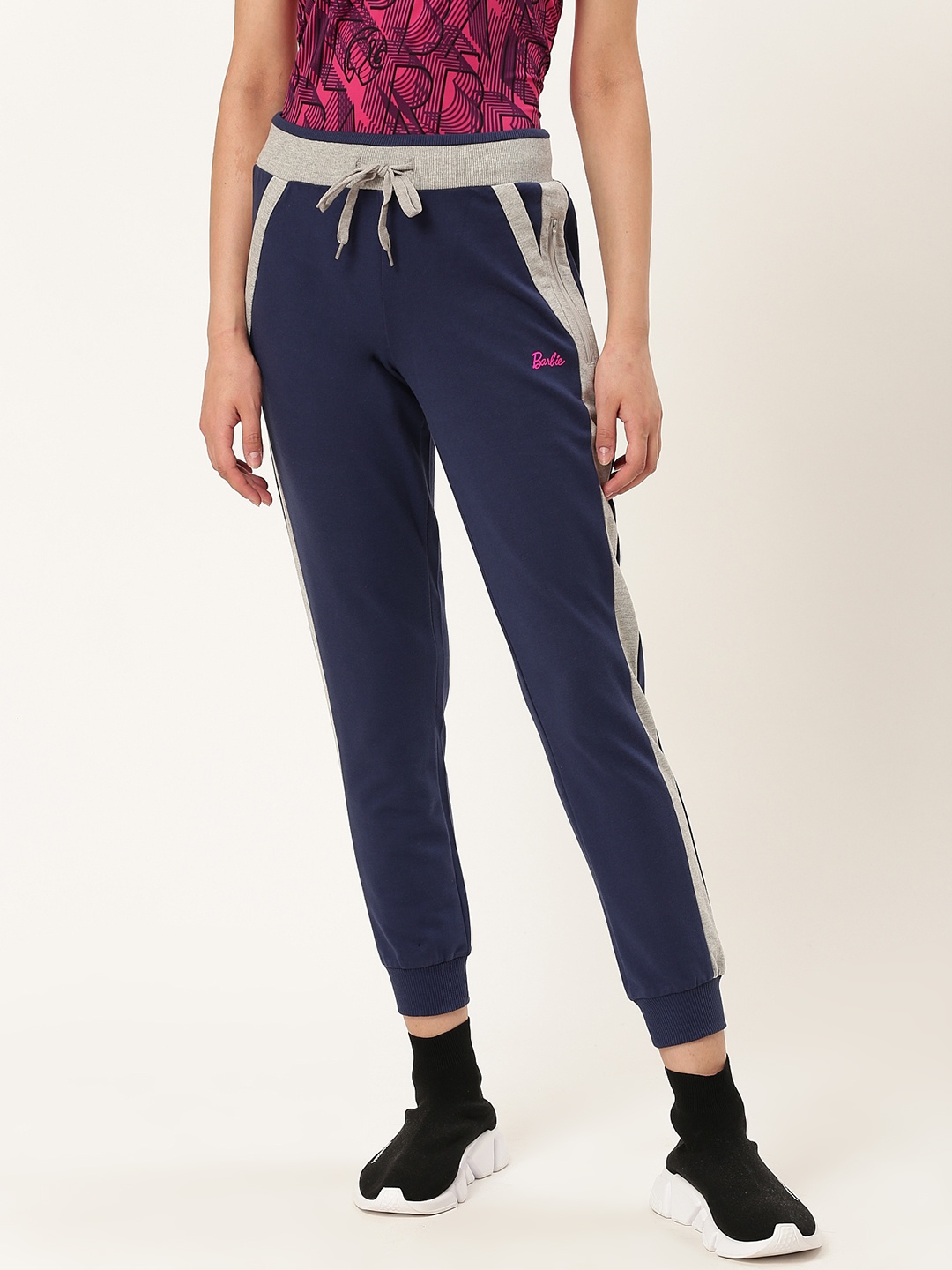 

toothless Women Navy Blue & Grey Melange Solid Cropped Barbie Joggers