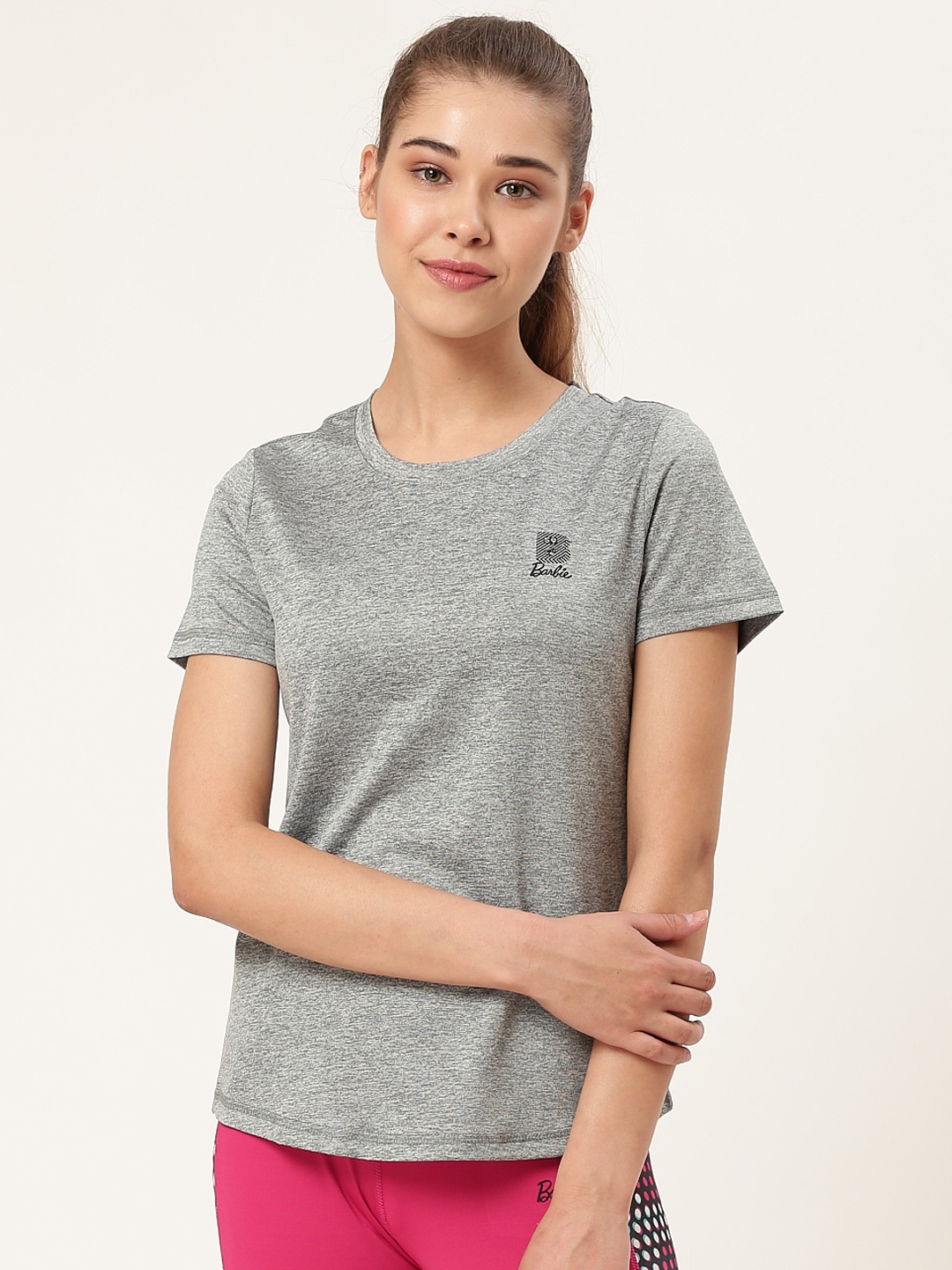 

toothless Women Grey Melange Solid Round Neck T-shirt