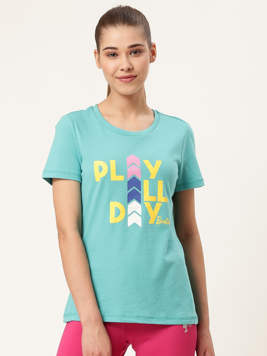 

toothless Women Blue Printed Barbie Round Neck T-Shirt
