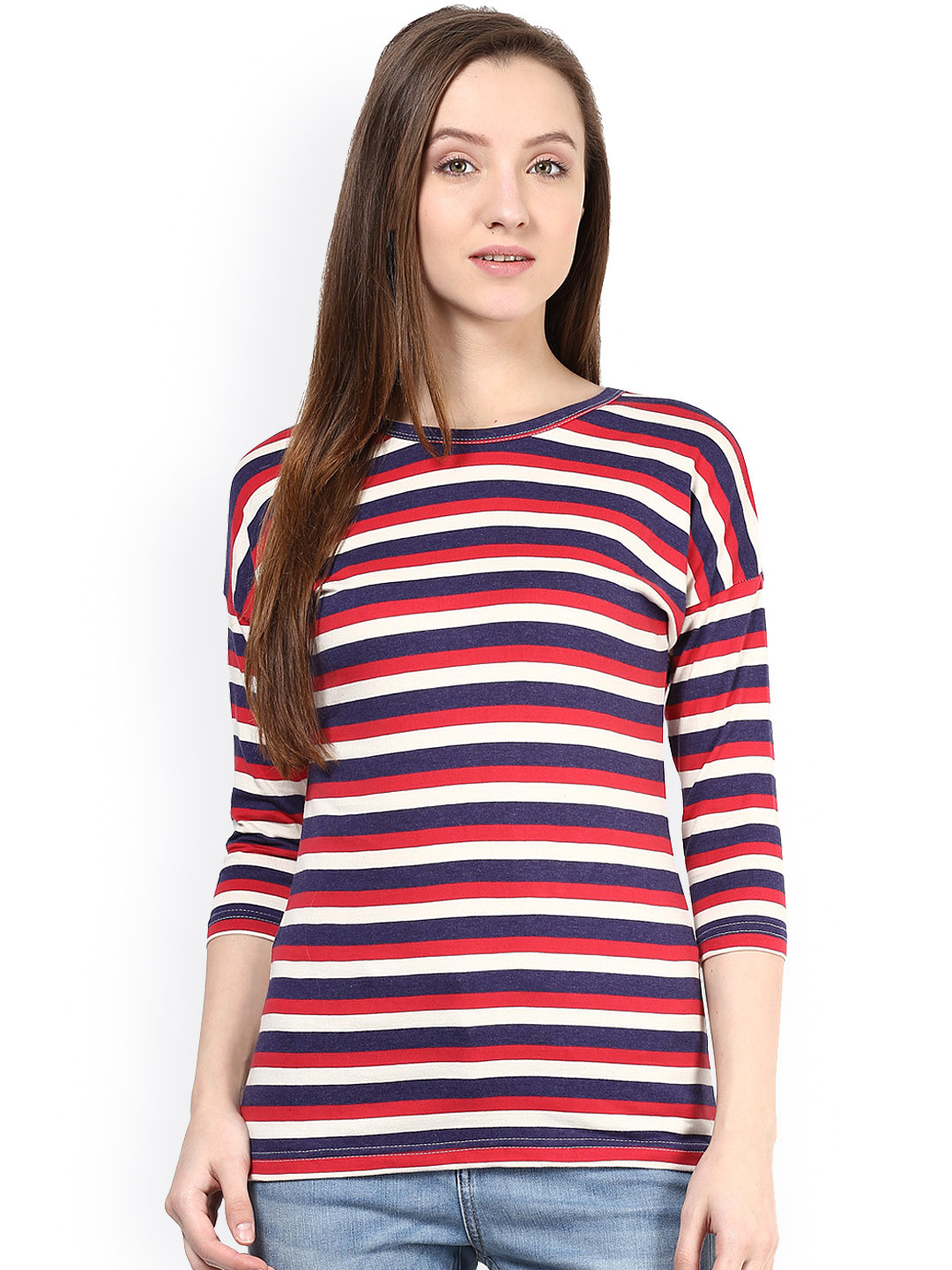 

Hypernation Blue & Red Striped Slim Fit T-shirt