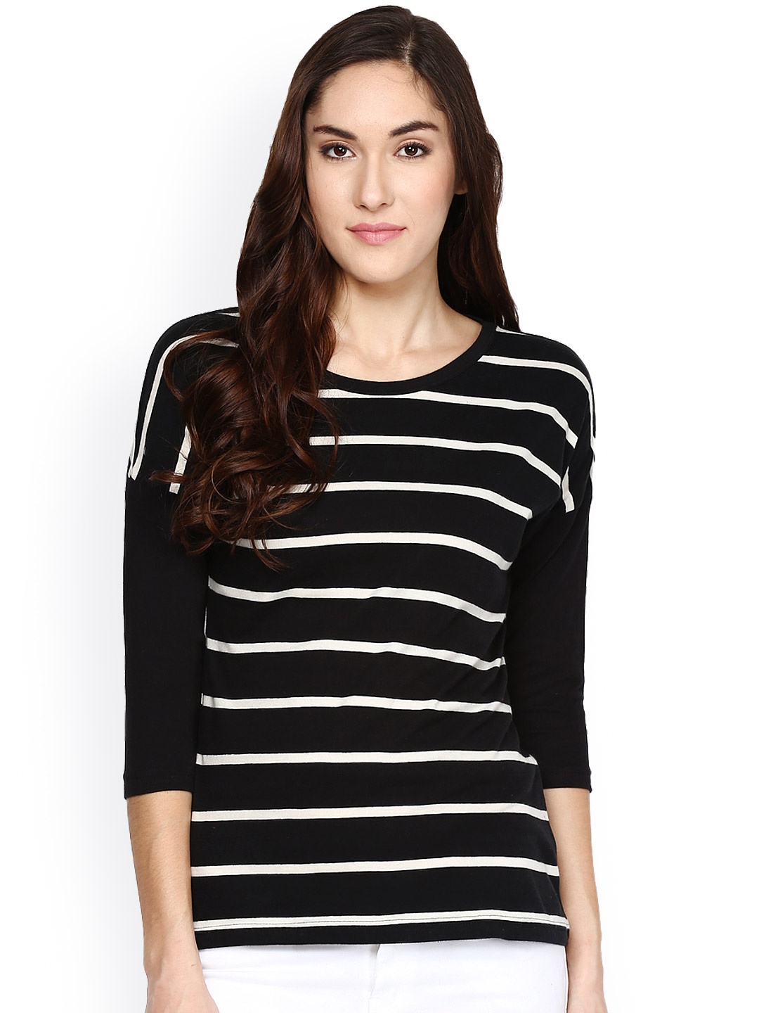 

Hypernation Black & White Striped Slim Fit T-shirt